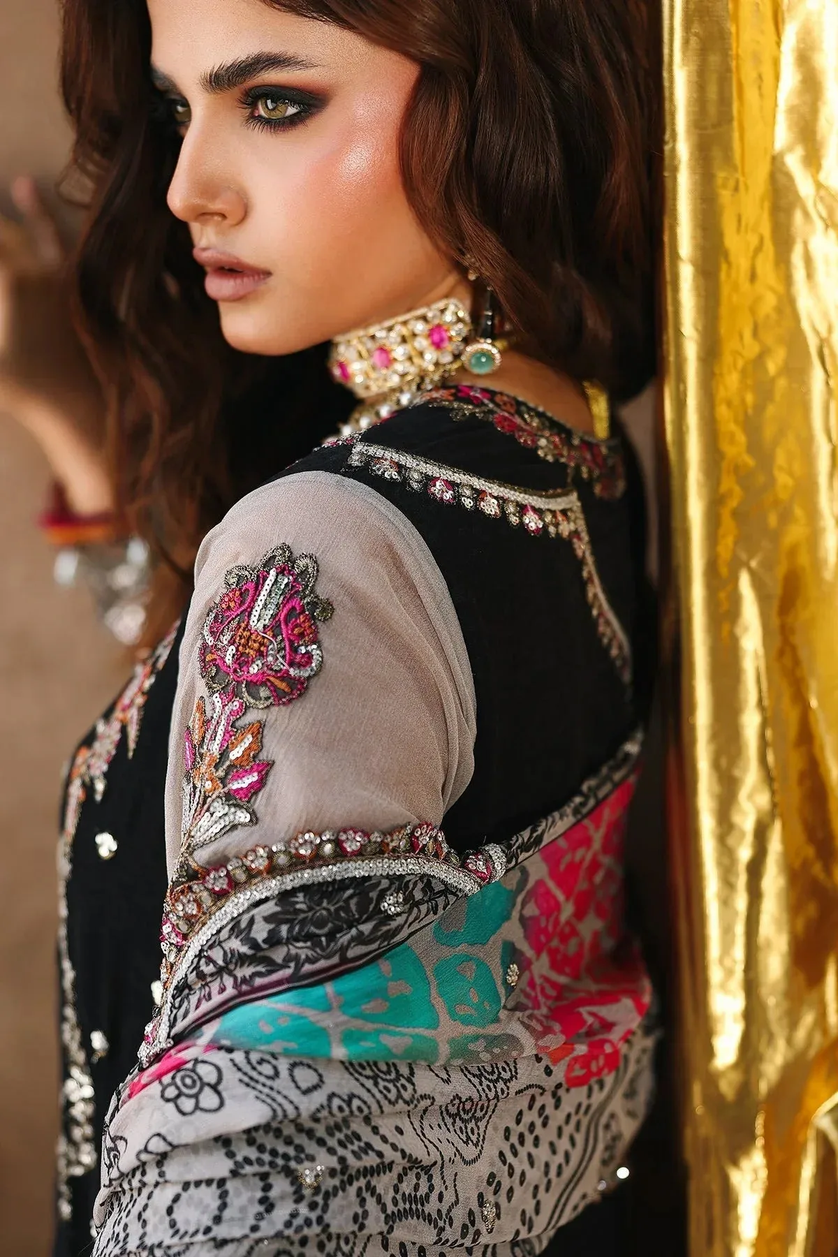 Charizma Vasal Chiffon 25 Black Raw Silk – view 3 – Poshaq