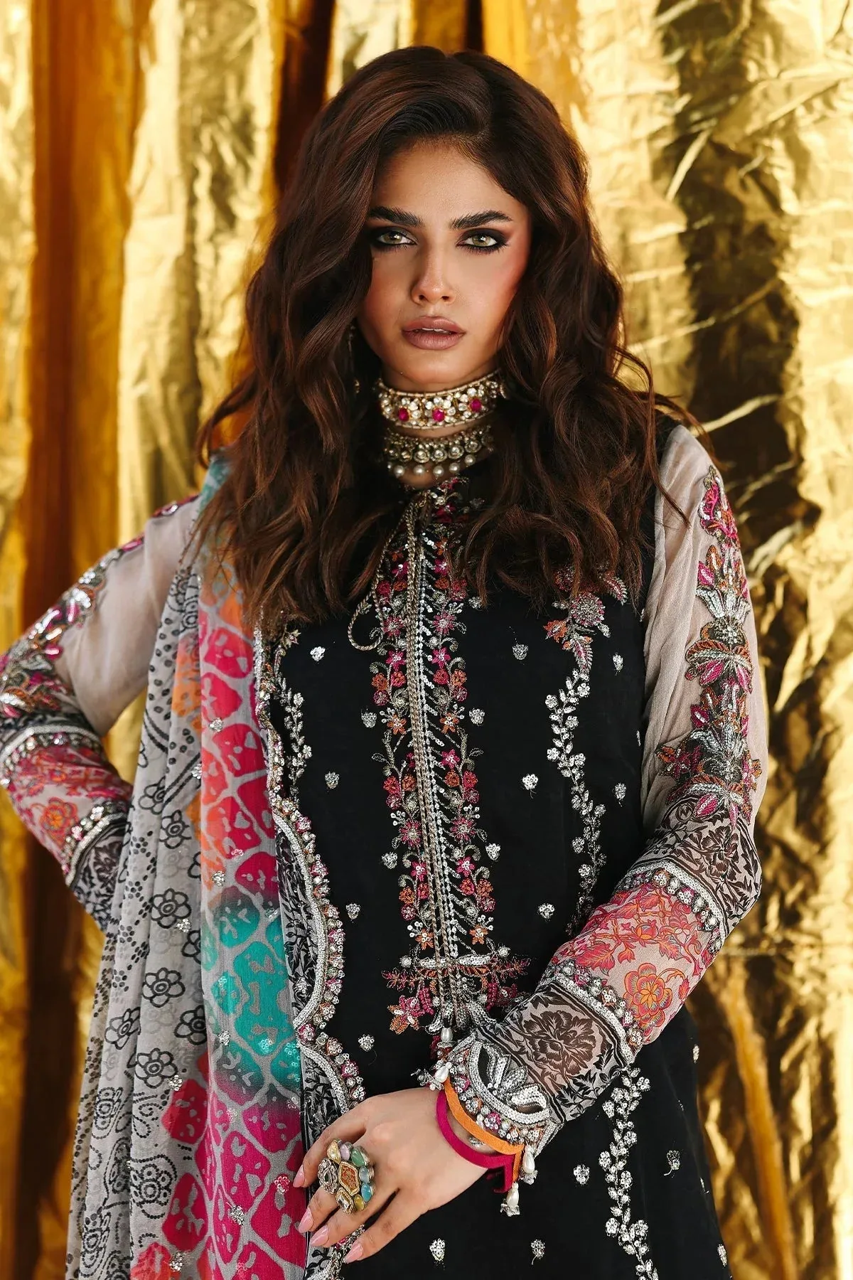 Charizma Vasal Chiffon 25 Black Raw Silk – view 4 – Poshaq