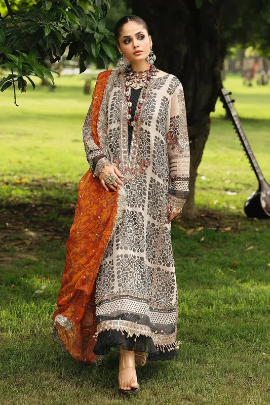 Charizma Vasal Chiffon 25 Ivory Raw Silk – view 1 – Poshaq