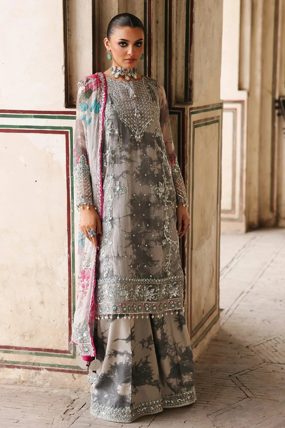 Charizma Vasal Chiffon 25 Gray Olive Raw Silk – view 1 – Poshaq