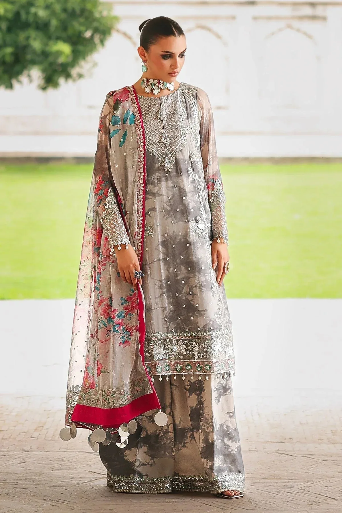 Charizma Vasal Chiffon 25 Gray Olive Raw Silk – view 3 – Poshaq