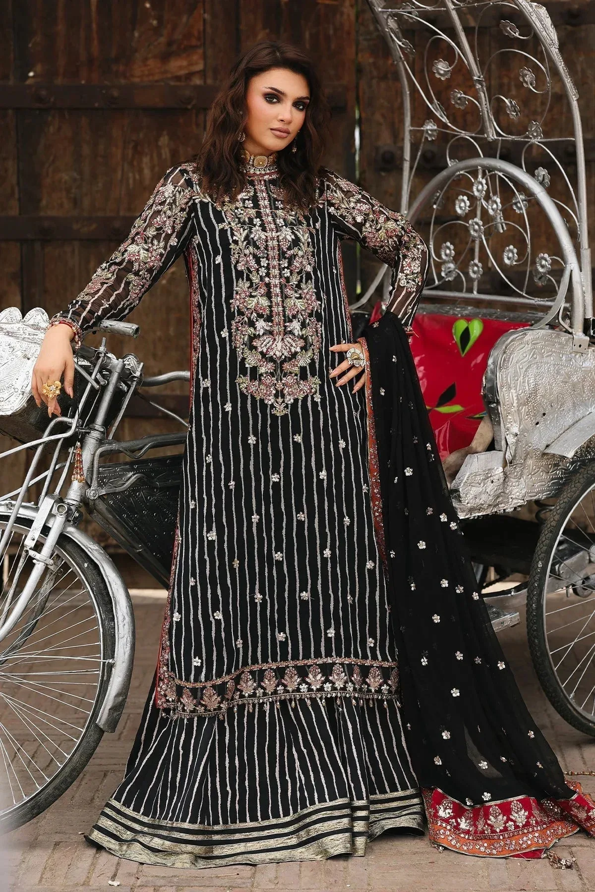 Charizma Vasal Chiffon 25 Black Raw Silk – view 1 – Poshaq