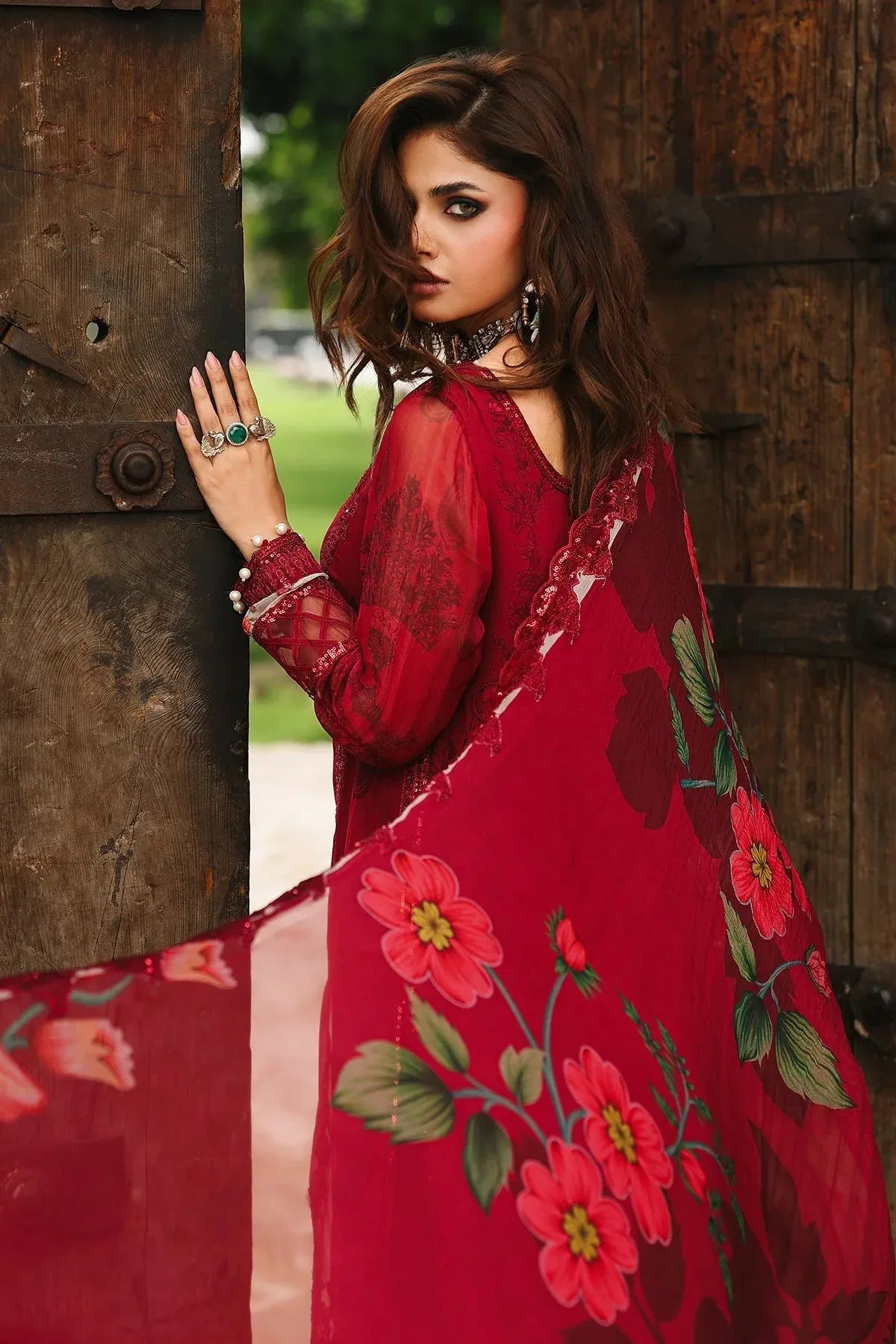 Charizma Vasal Chiffon 25 Redish Pink Raw Silk – view 2 – Poshaq