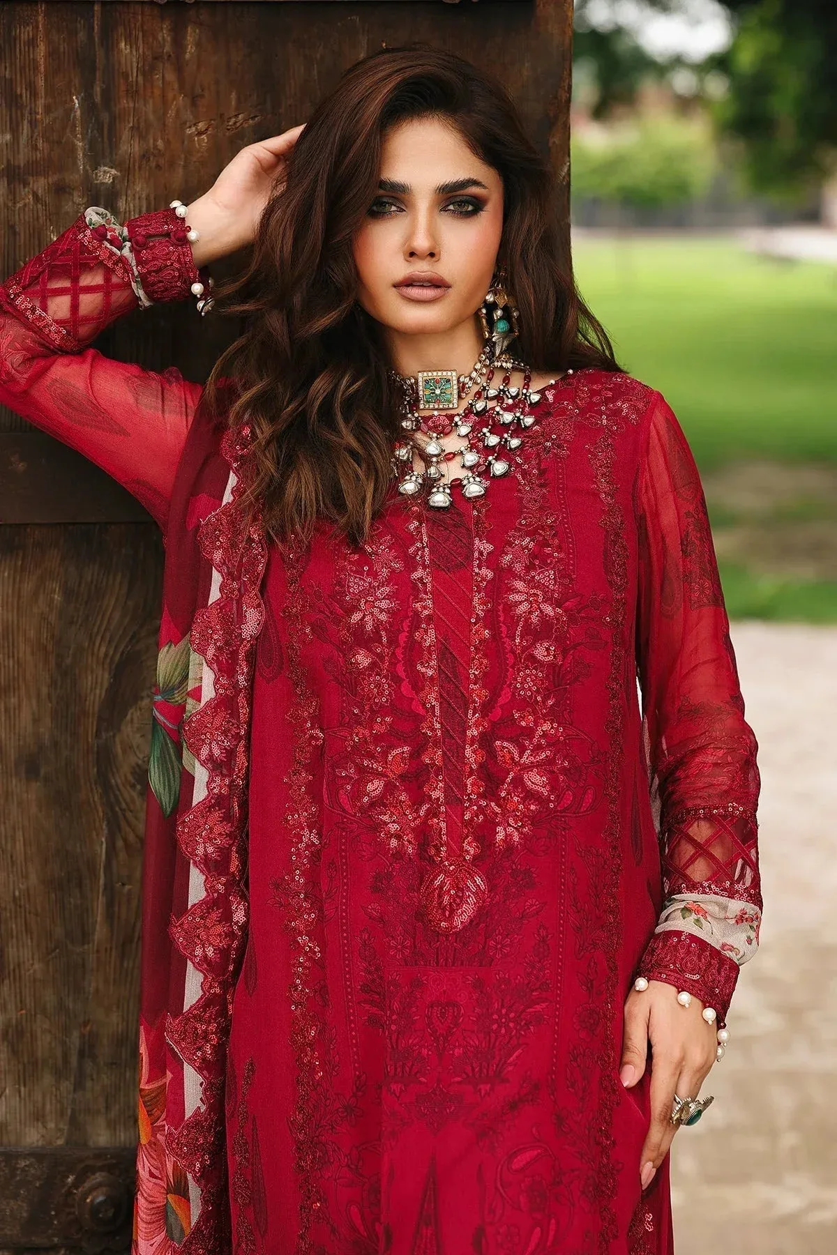 Charizma Vasal Chiffon 25 Redish Pink Raw Silk – view 3 – Poshaq