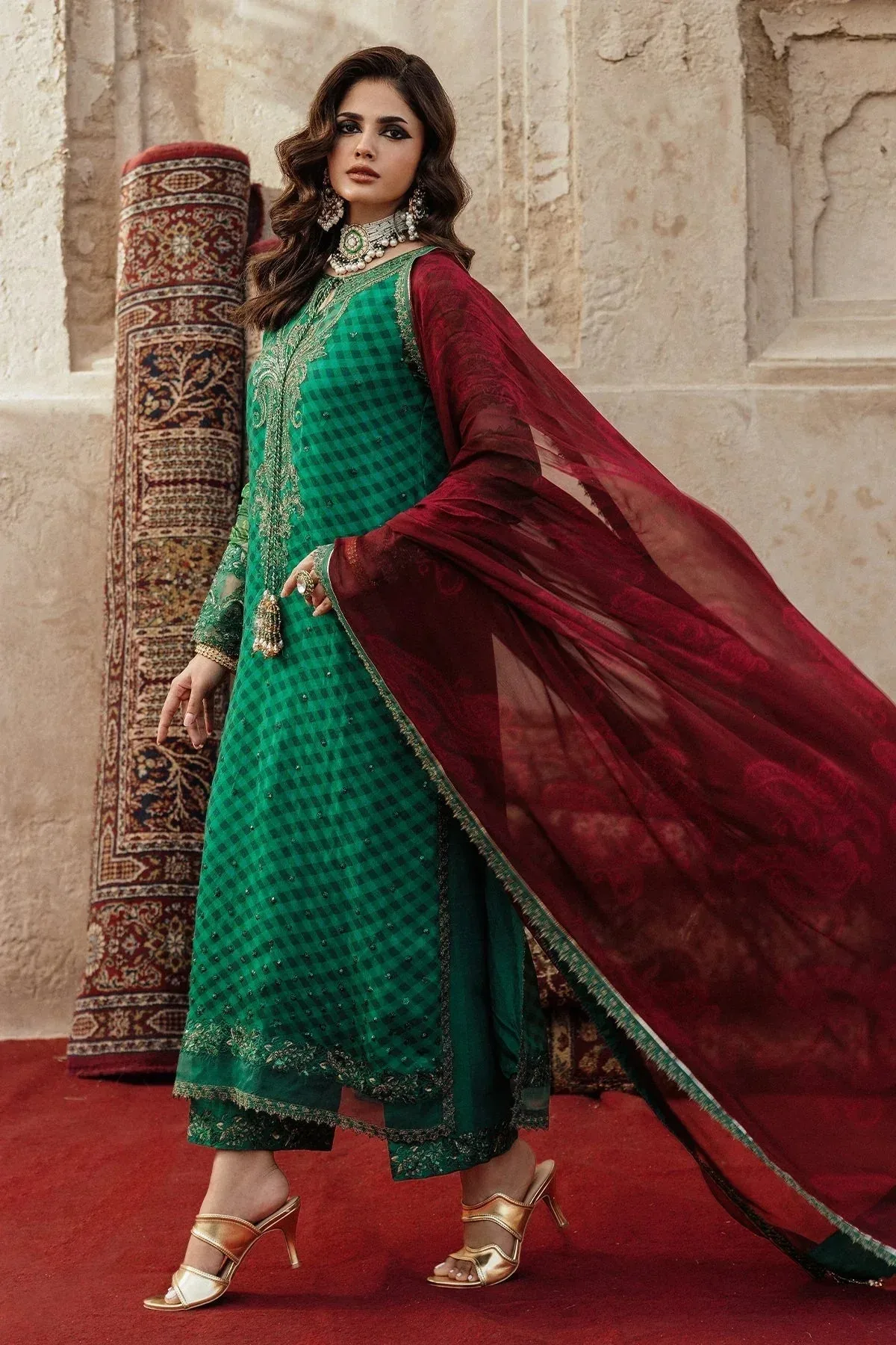 Charizma Vasal Chiffon Green Raw Silk – view 2 – Poshaq