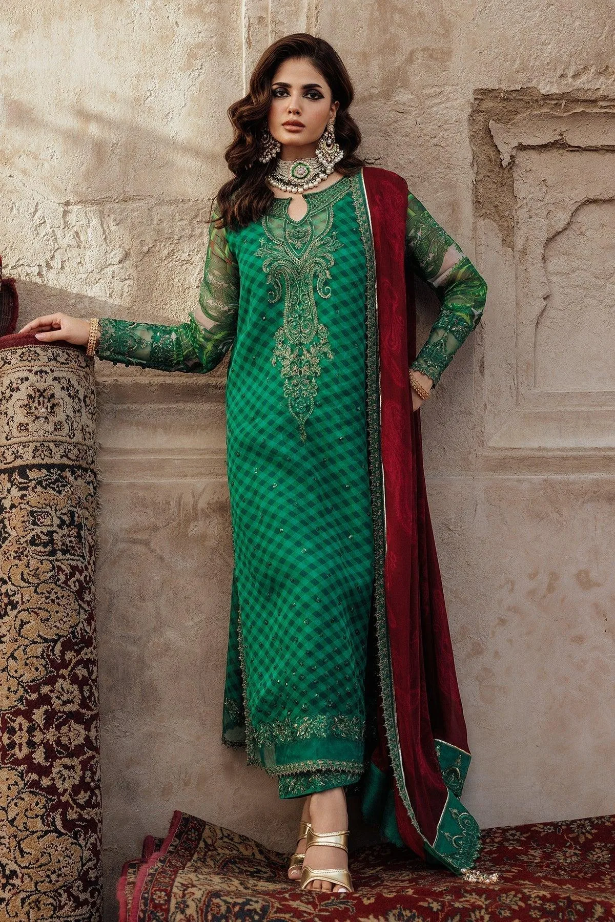 Charizma Vasal Chiffon Green Raw Silk – view 3 – Poshaq