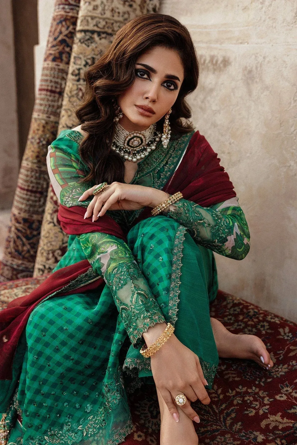 Charizma Vasal Chiffon Green Raw Silk – view 5 – Poshaq