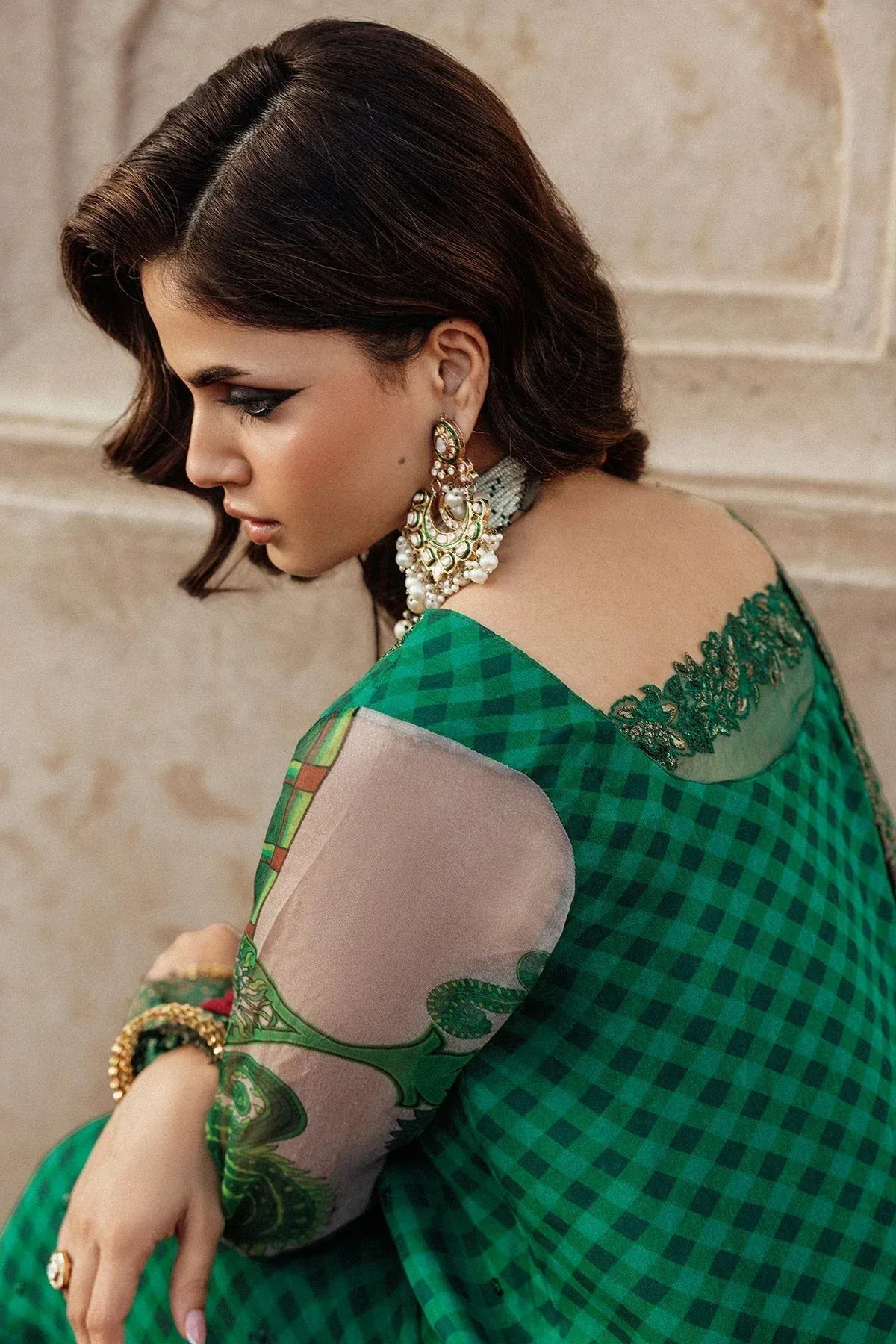 Charizma Vasal Chiffon Green Raw Silk – view 6 – Poshaq