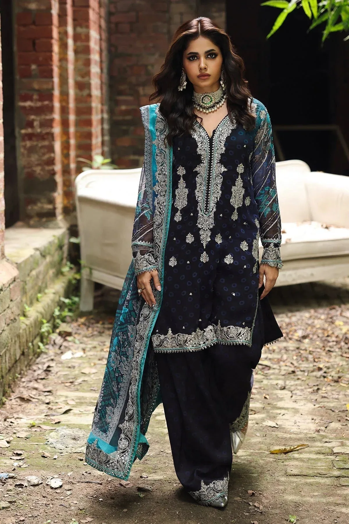 Charizma Vasal Chiffon Dark Blue Raw Silk – view 1 – Poshaq
