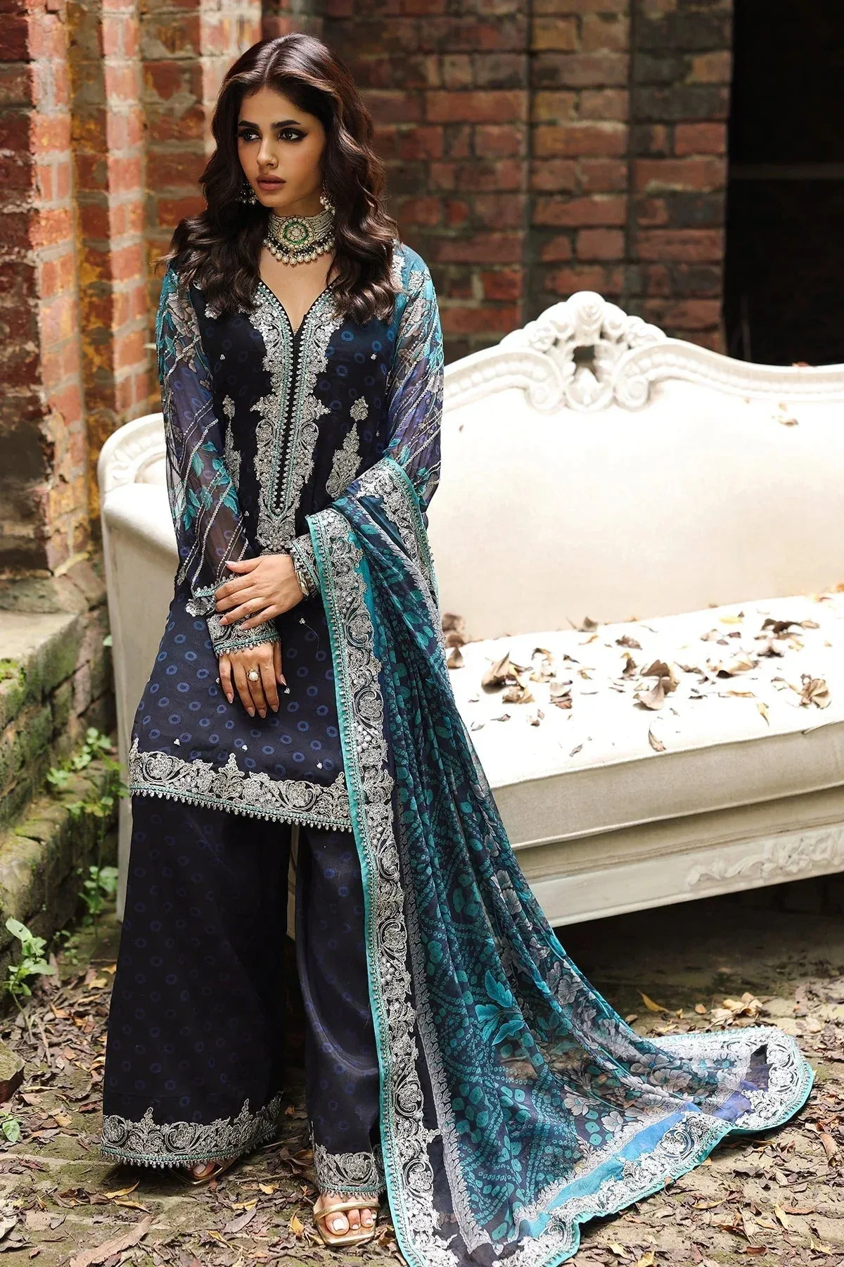Charizma Vasal Chiffon Dark Blue Raw Silk – view 2 – Poshaq
