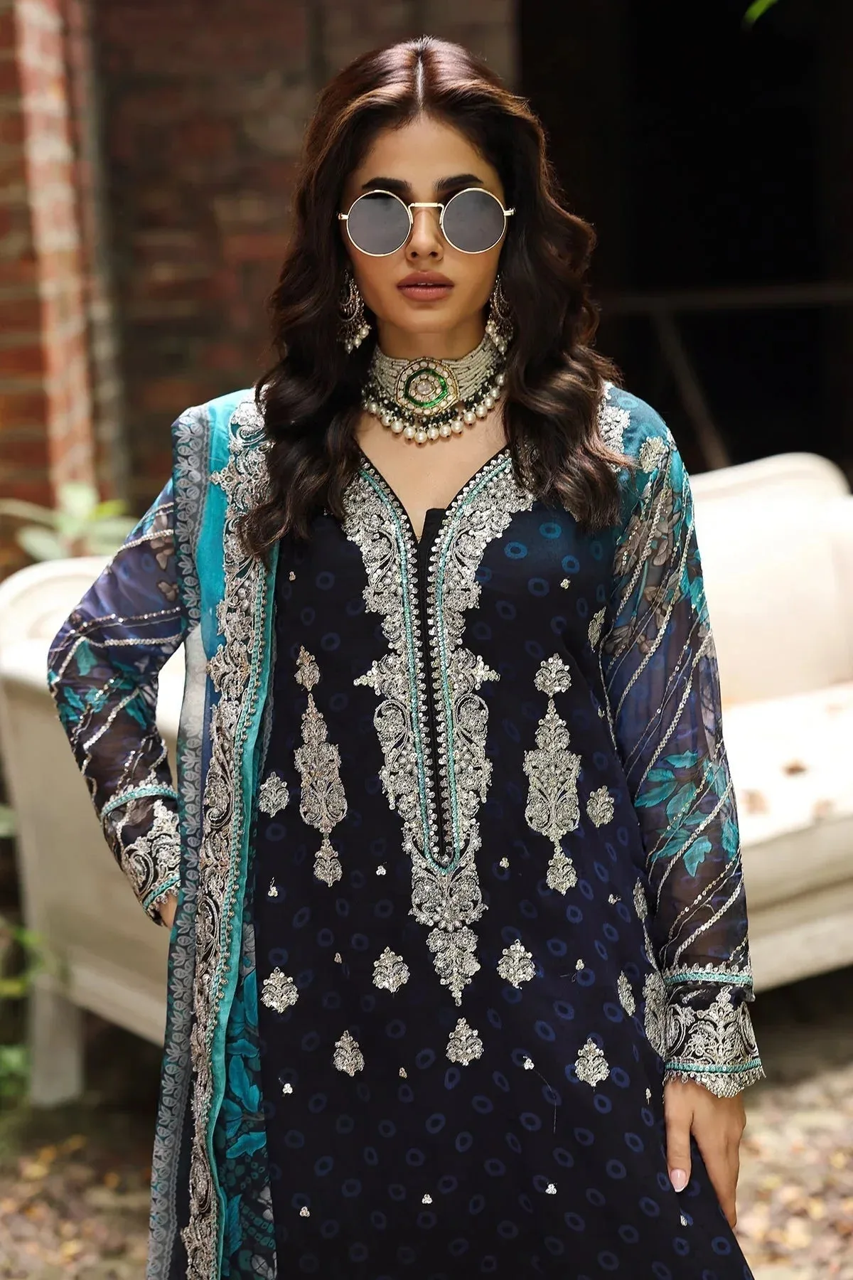 Charizma Vasal Chiffon Dark Blue Raw Silk – view 3 – Poshaq