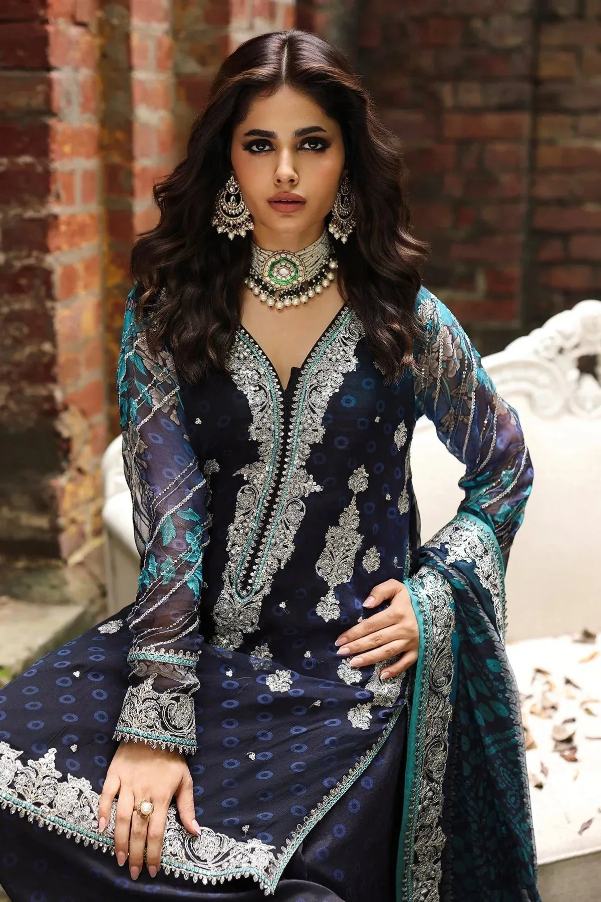 Charizma Vasal Chiffon Dark Blue Raw Silk – view 4 – Poshaq
