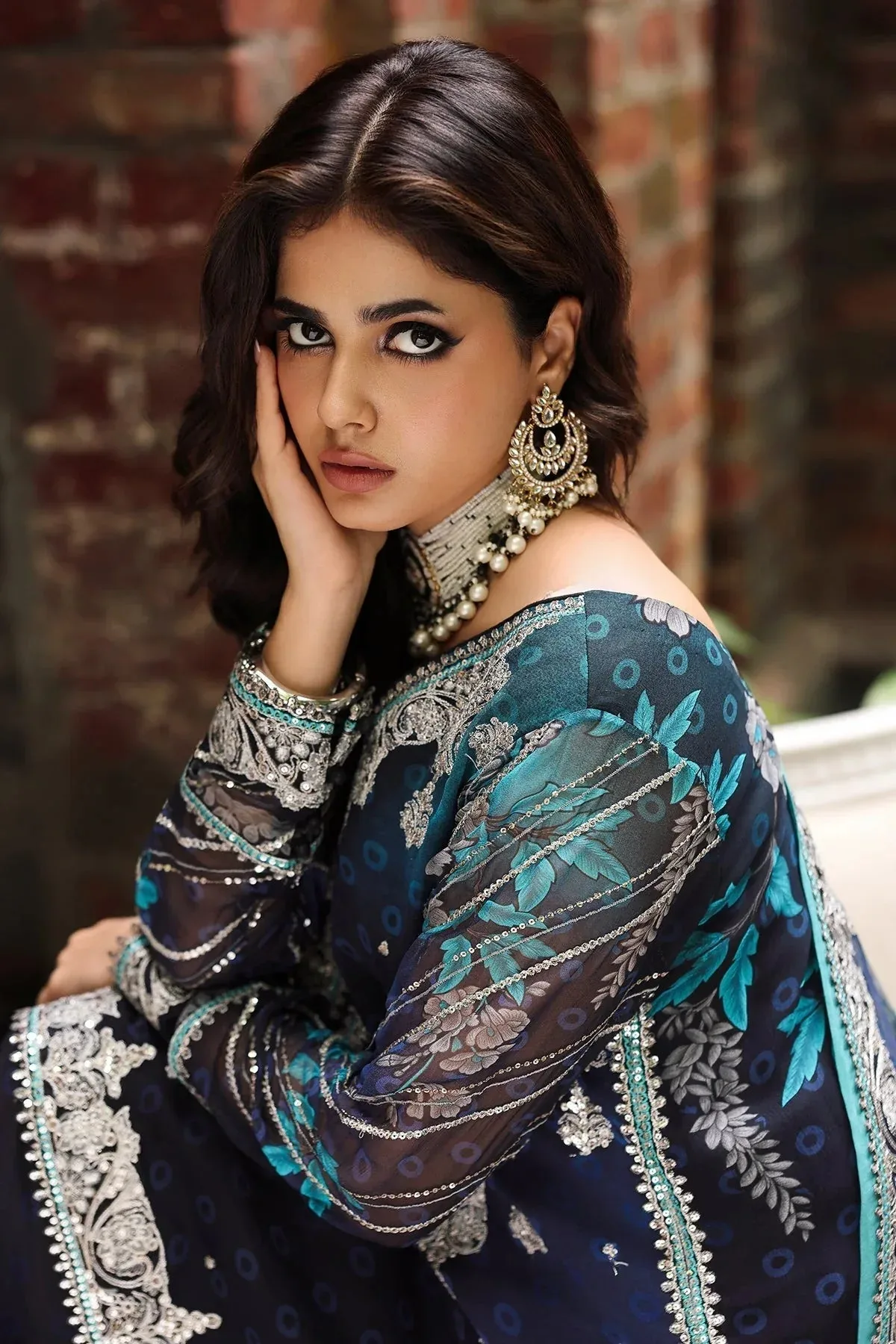 Charizma Vasal Chiffon Dark Blue Raw Silk – view 5 – Poshaq