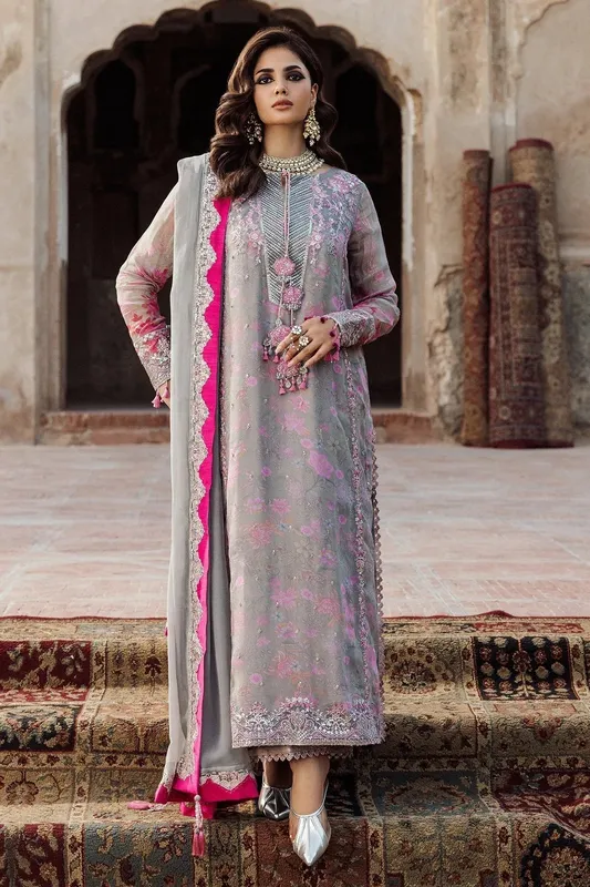 Charizma Vasal Chiffon Light Gray Raw Silk – view 1 – Poshaq