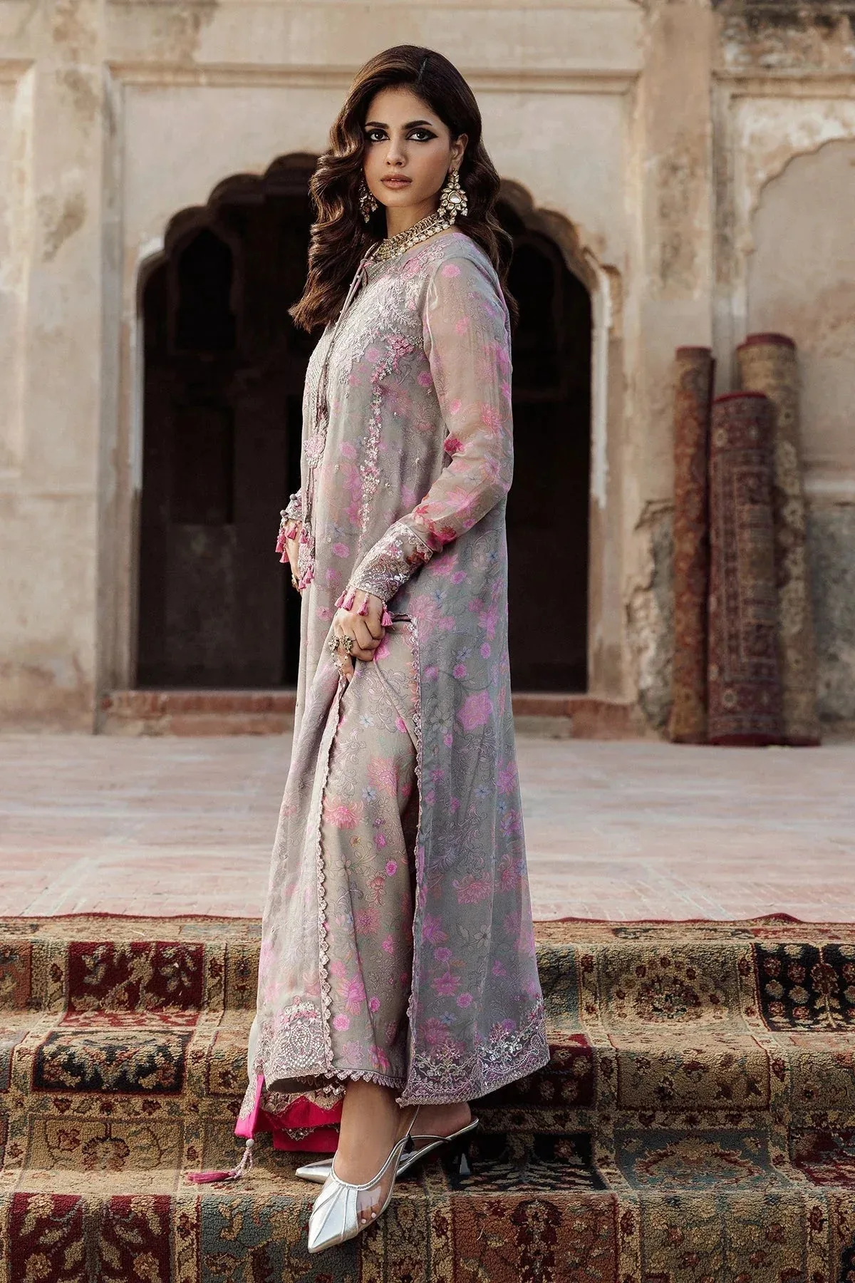 Charizma Vasal Chiffon Light Gray Raw Silk – view 3 – Poshaq