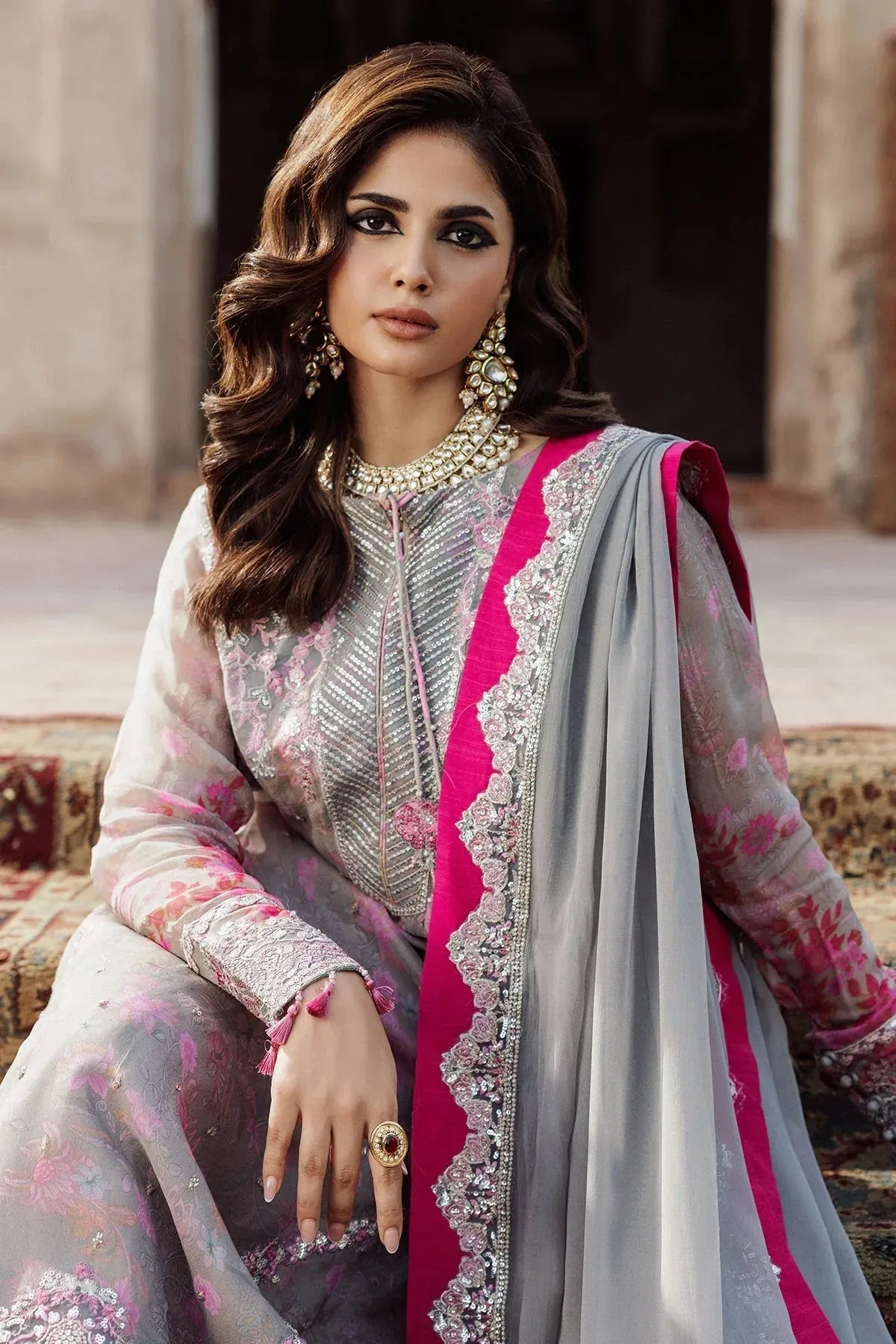 Charizma Vasal Chiffon Light Gray Raw Silk – view 4 – Poshaq