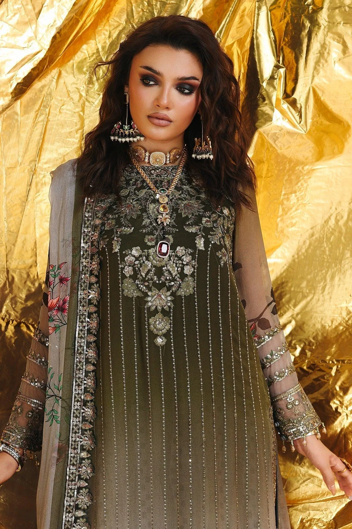 Charizma Vasal Chiffon Multi Raw Silk – view 3 – Poshaq