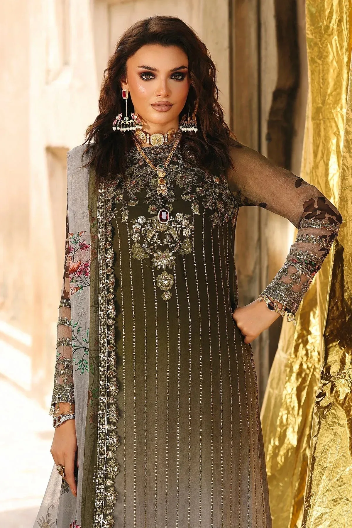 Charizma Vasal Chiffon Multi Raw Silk – view 5 – Poshaq