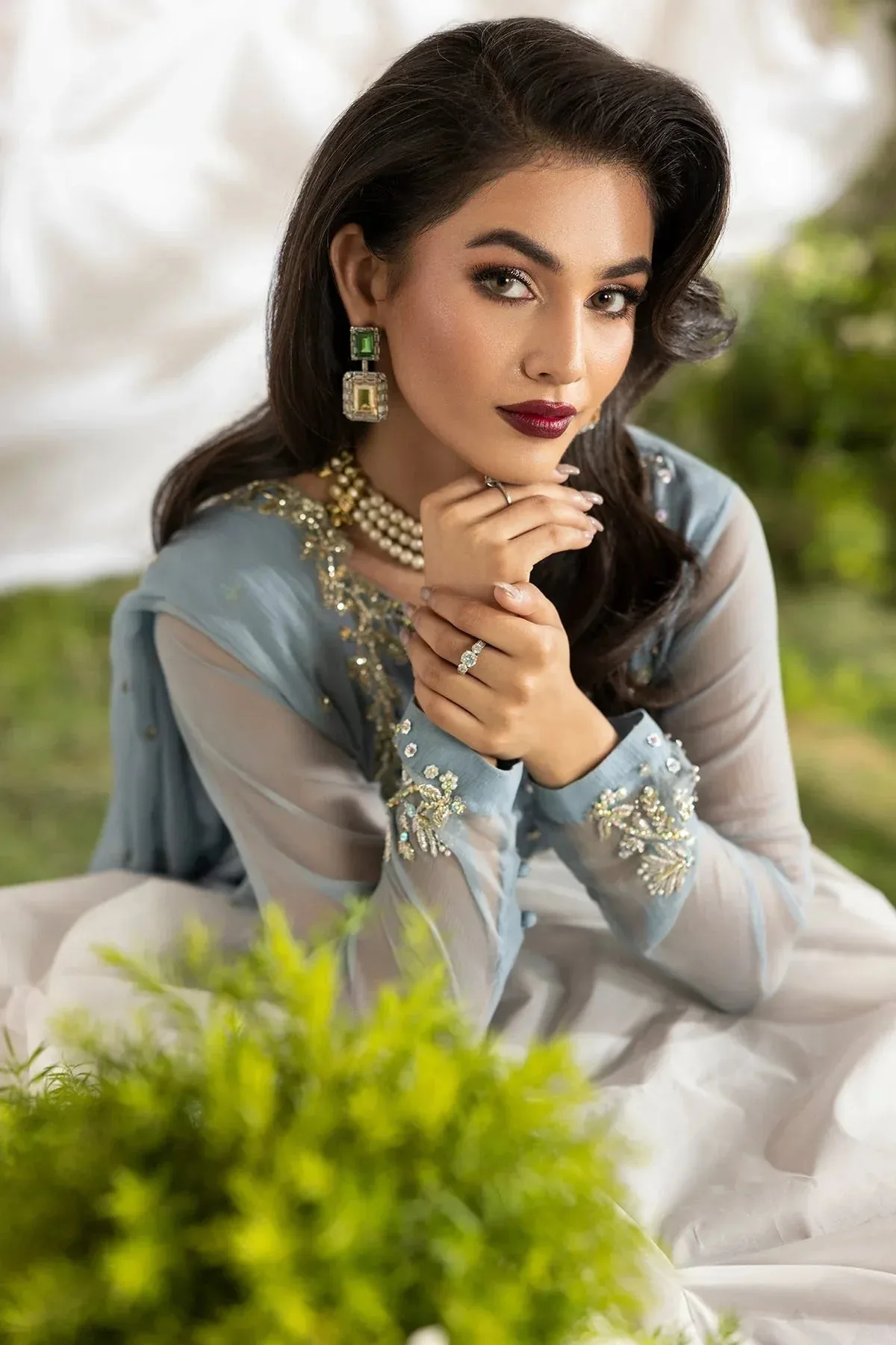 Charizma Fumee Luxury Chiffon Ice Blue Raw Silk – view 4 – Poshaq