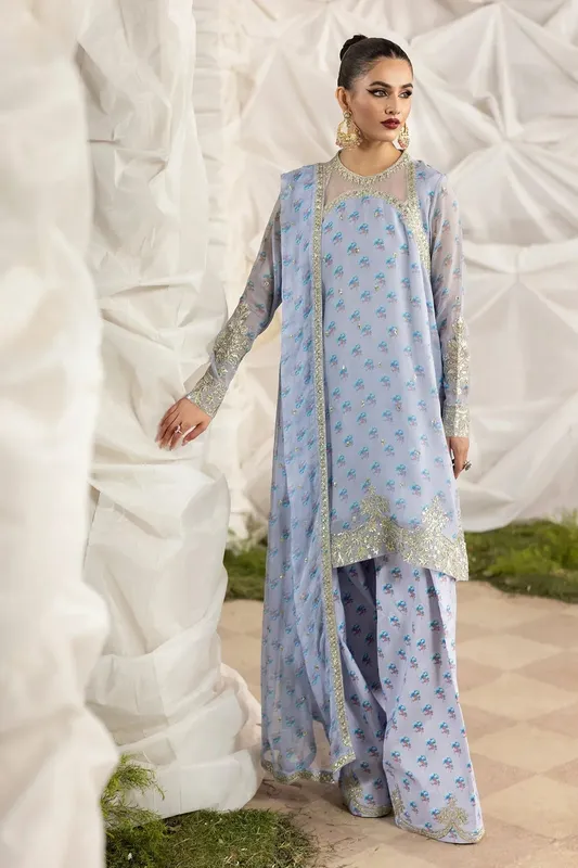 Charizma Fumee Luxury Chiffon LIight blue Grey Chiffon – view 1 – Poshaq