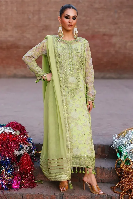 Charizma Vasal Chiffon Neon Mint Raw Silk – view 1 – Poshaq