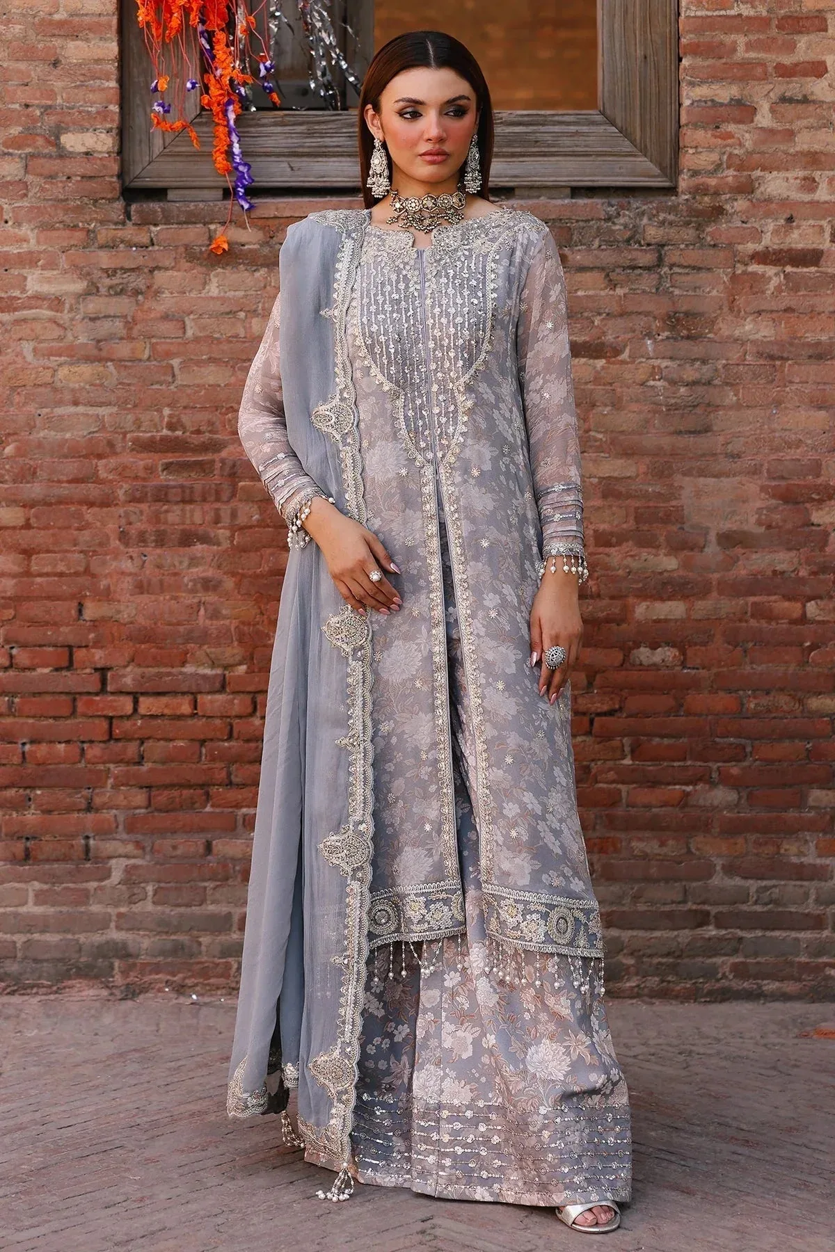 Charizma Vasal Chiffon LIight blue Grey Raw Silk – view 1 – Poshaq