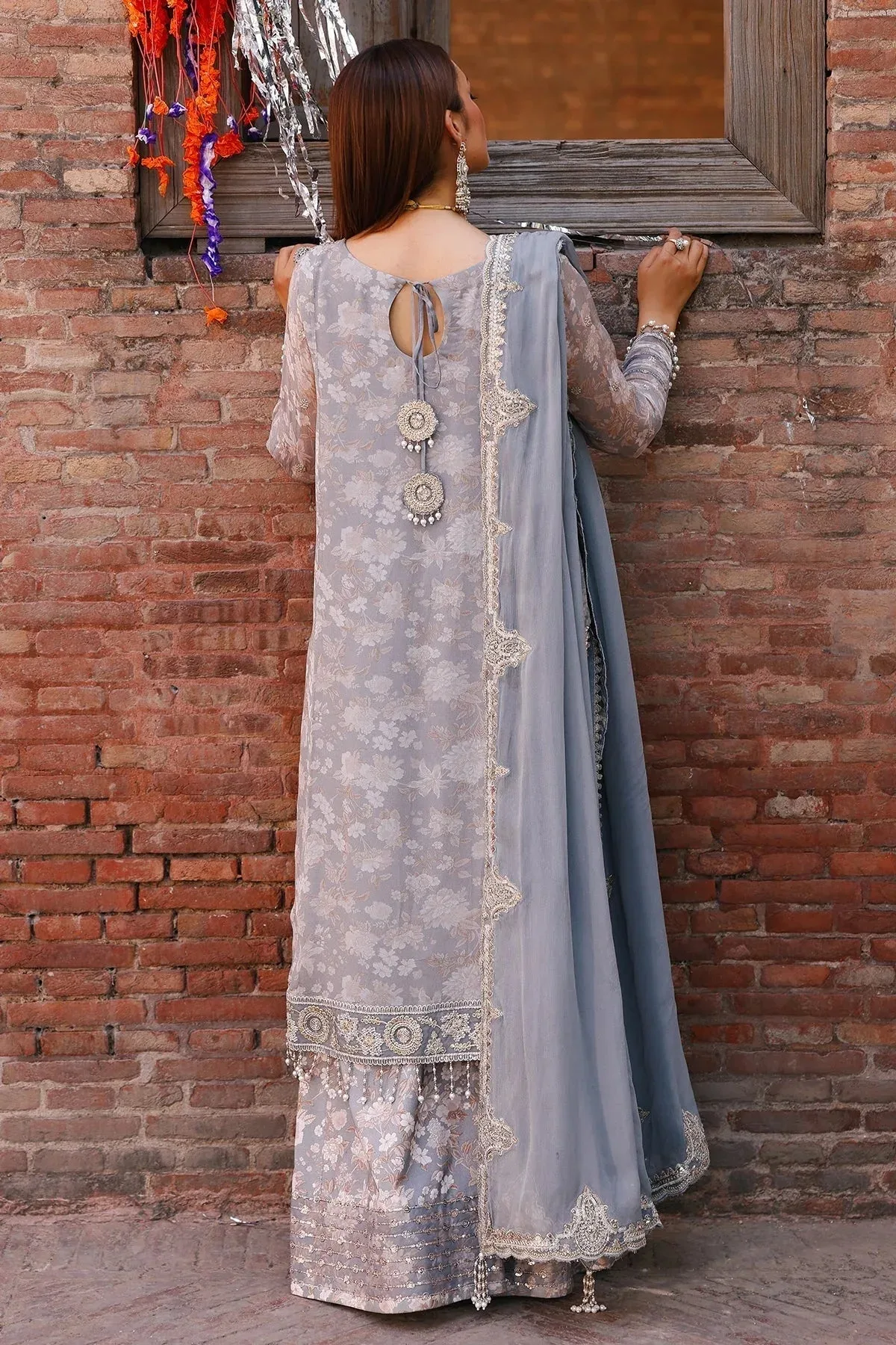 Charizma Vasal Chiffon LIight blue Grey Raw Silk – view 2 – Poshaq