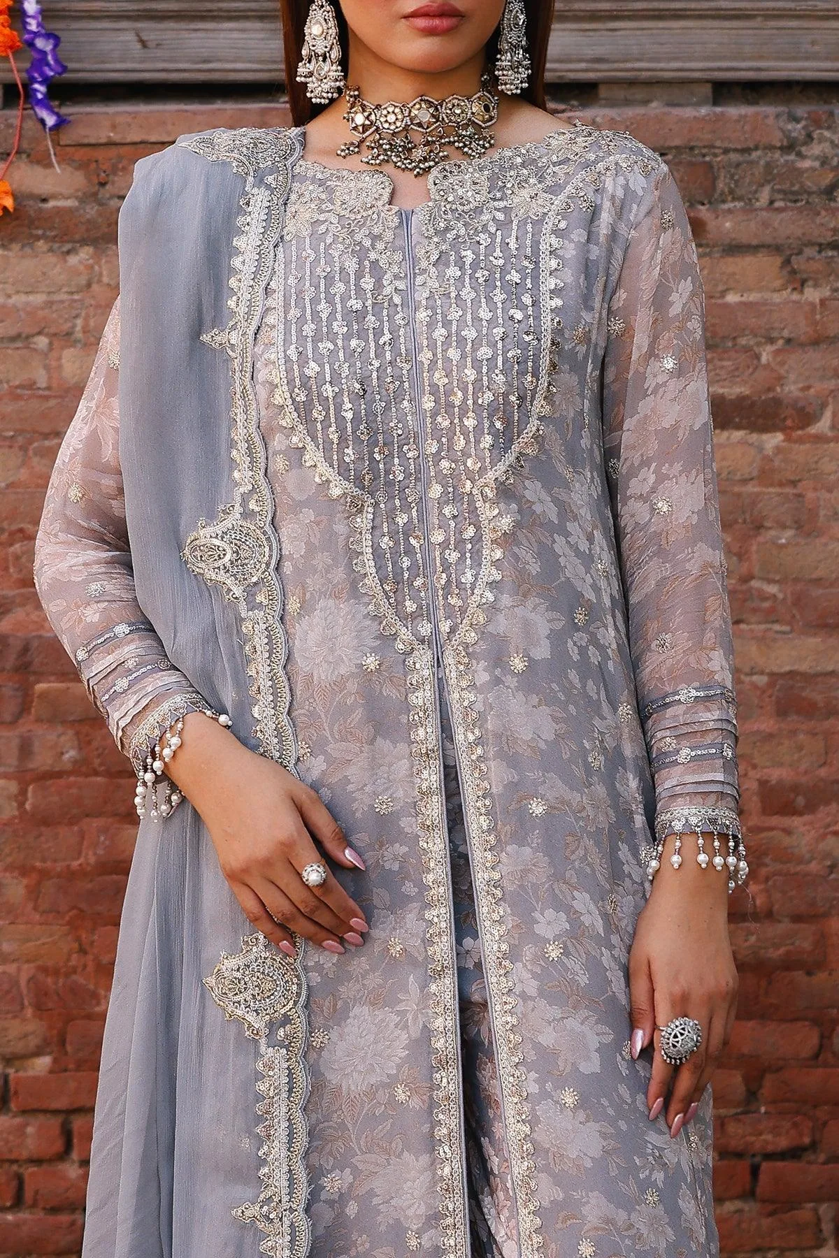 Charizma Vasal Chiffon LIight blue Grey Raw Silk – view 3 – Poshaq