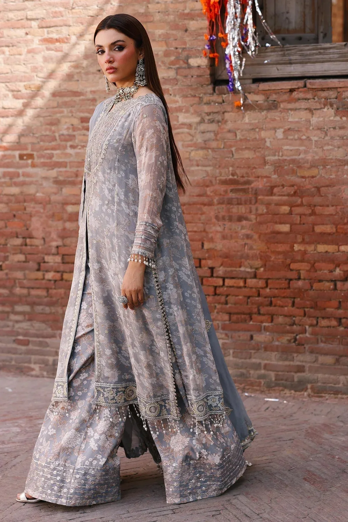 Charizma Vasal Chiffon LIight blue Grey Raw Silk – view 4 – Poshaq