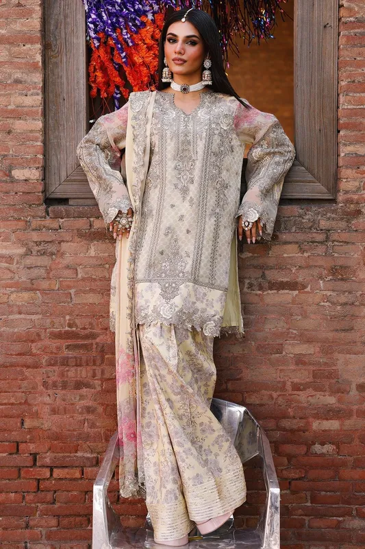 Charizma Vasal Chiffon Pastel Yellow Raw Silk – view 1 – Poshaq