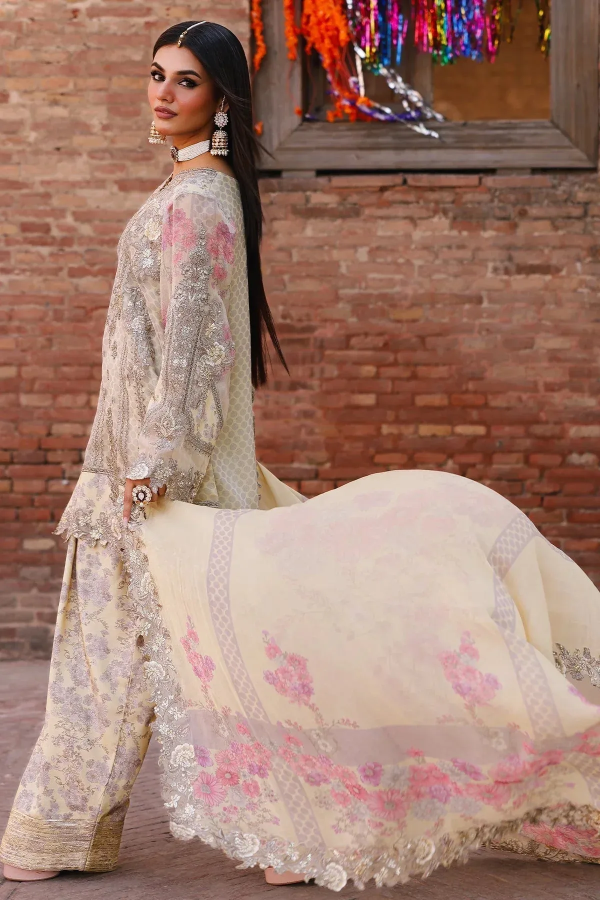Charizma Vasal Chiffon Pastel Yellow Raw Silk – view 2 – Poshaq