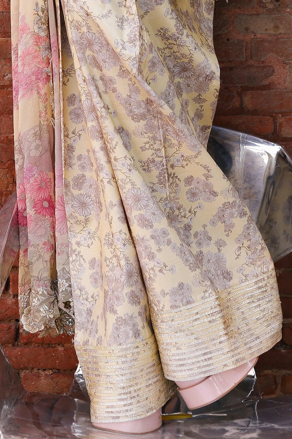 Charizma Vasal Chiffon Pastel Yellow Raw Silk – view 4 – Poshaq