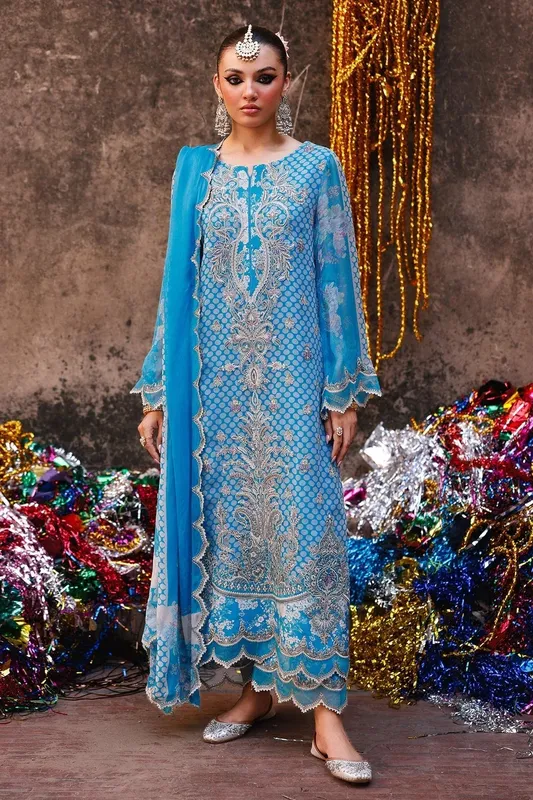 Charizma Vasal Chiffon Denium Blue Raw Silk – view 1 – Poshaq