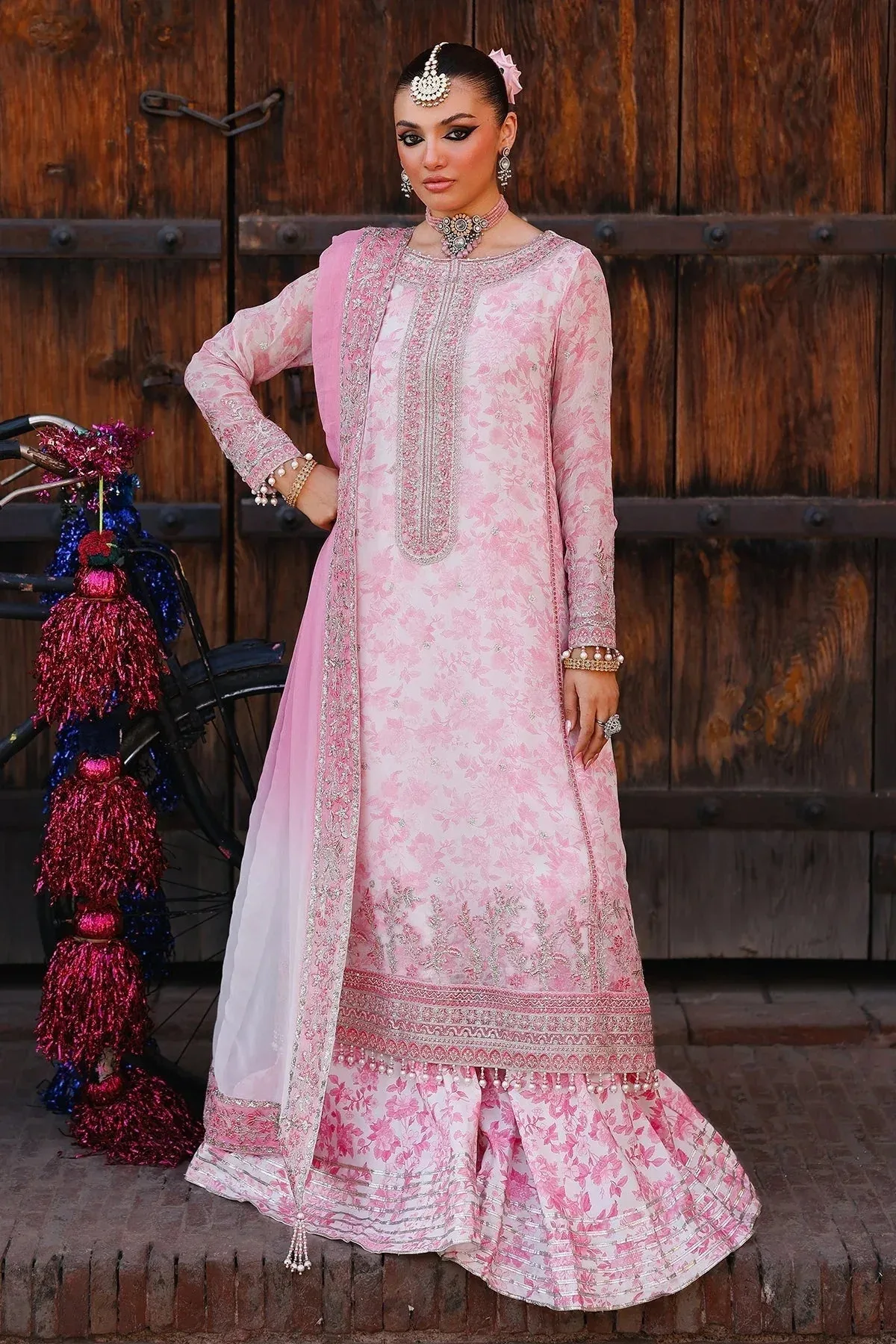 Charizma Vasal Chiffon Rose Pink Raw Silk – view 1 – Poshaq