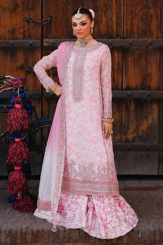 Charizma Vasal Chiffon Rose Pink Raw Silk – view 1 – Poshaq