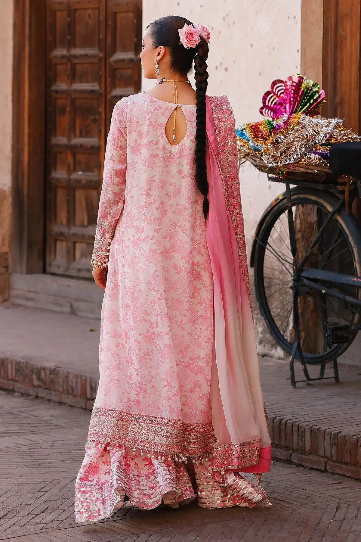 Charizma Vasal Chiffon Rose Pink Raw Silk – view 2 – Poshaq