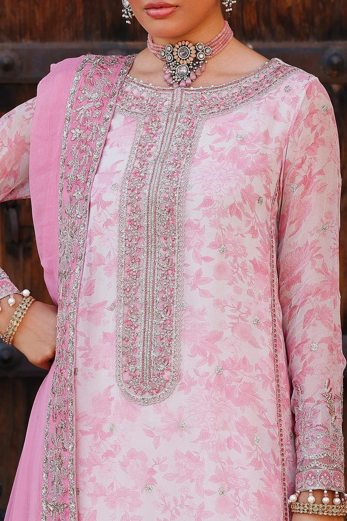 Charizma Vasal Chiffon Rose Pink Raw Silk – view 3 – Poshaq
