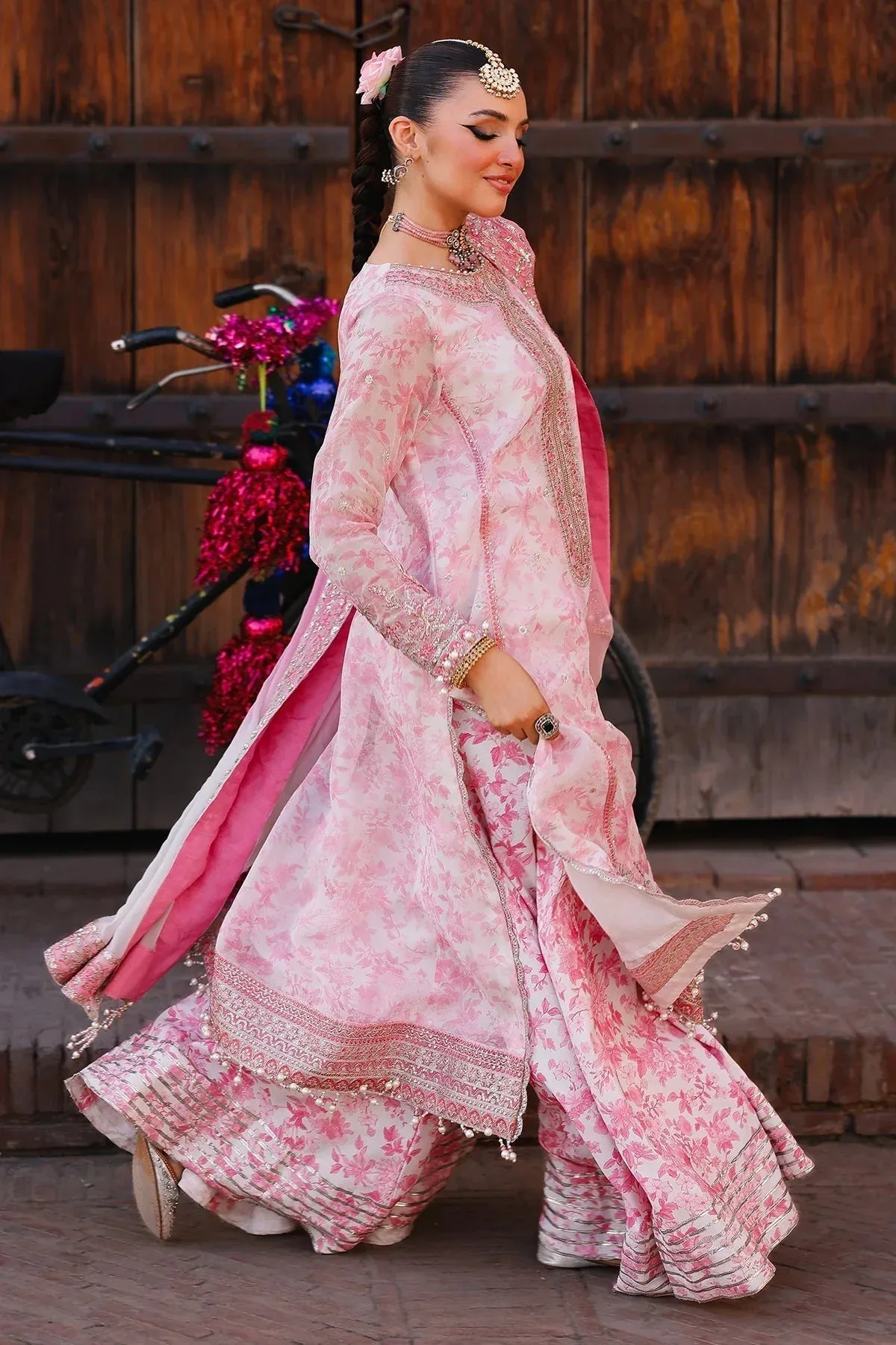 Charizma Vasal Chiffon Rose Pink Raw Silk – view 4 – Poshaq