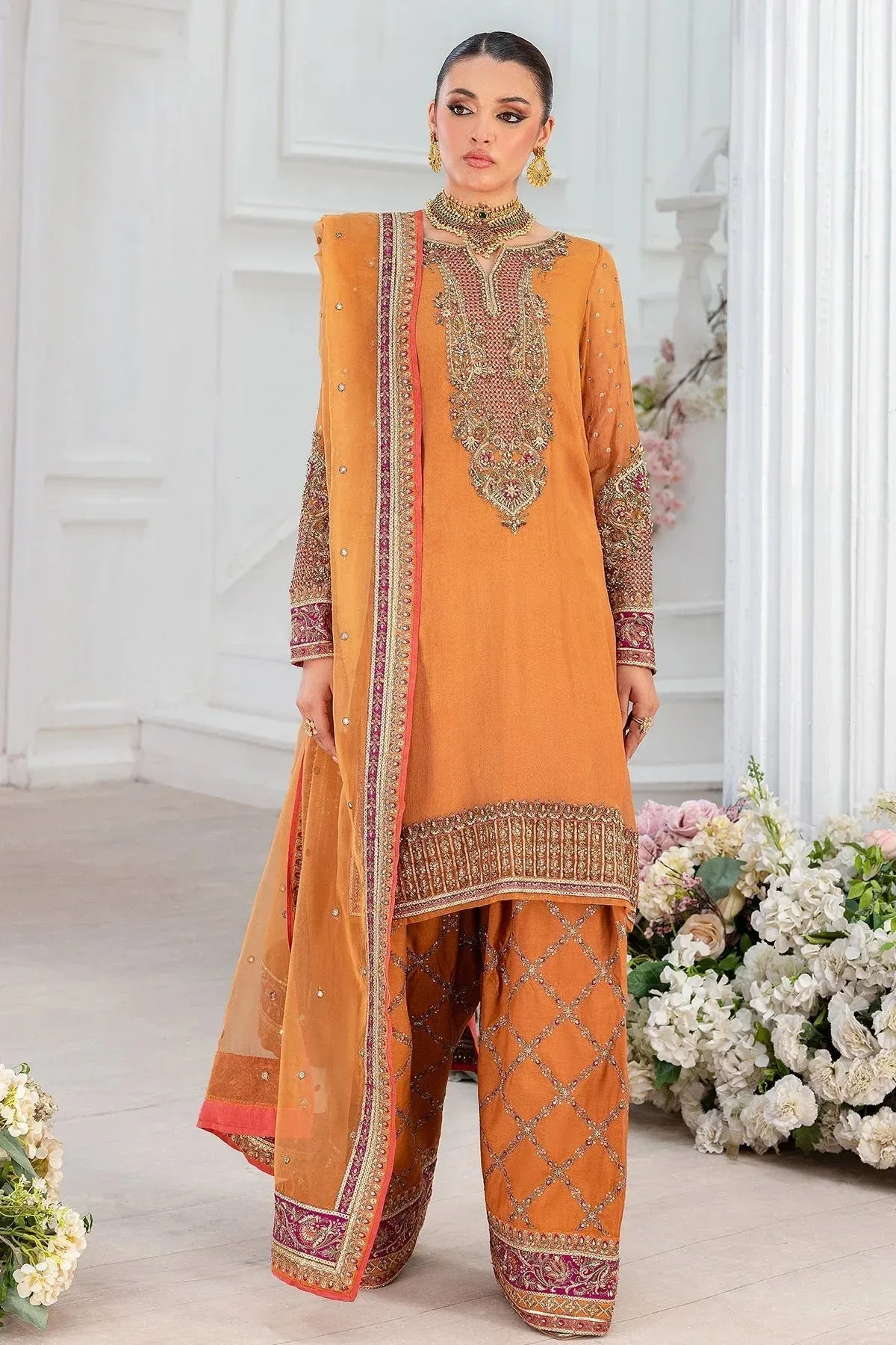Charizma Diamond Dust Apricot Orange Raw Silk – view 1 – Poshaq