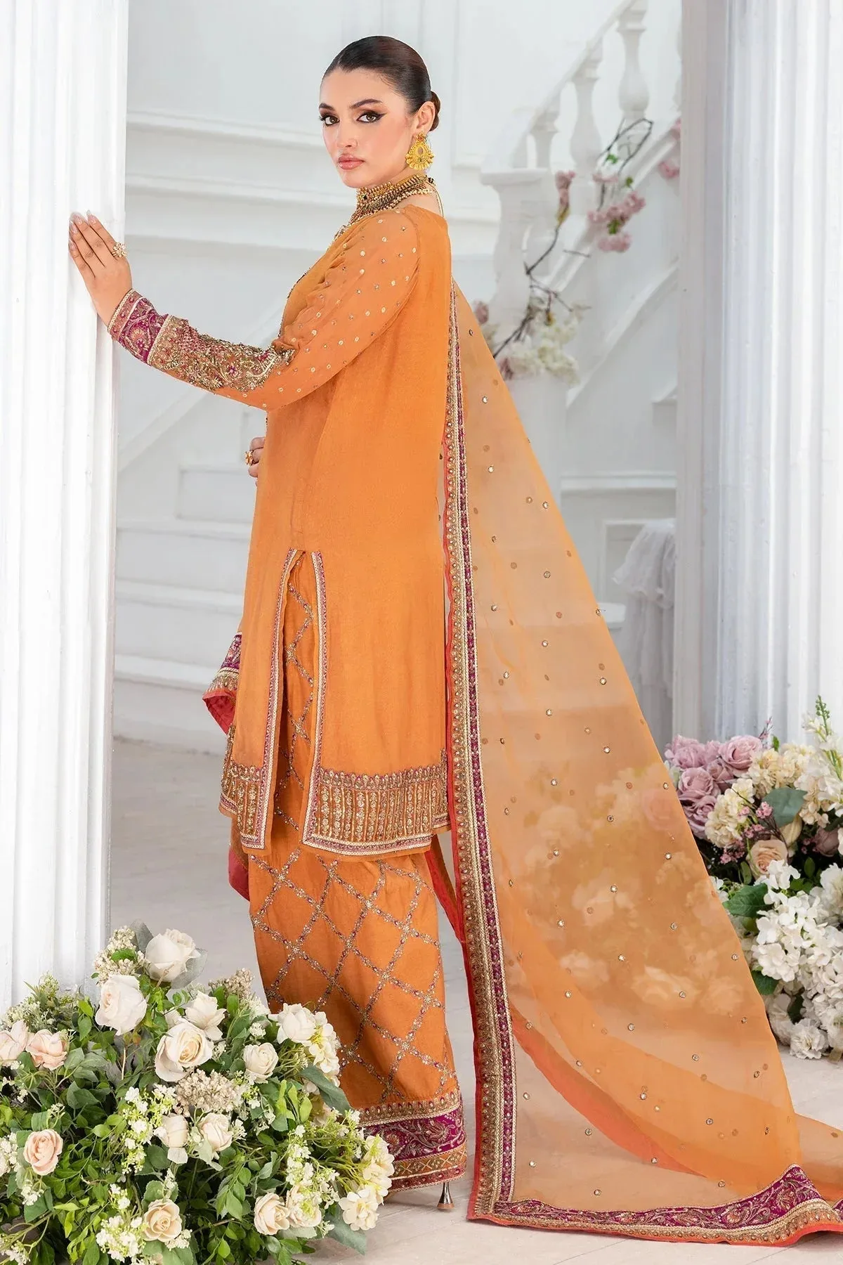 Charizma Diamond Dust Apricot Orange Raw Silk – view 2 – Poshaq