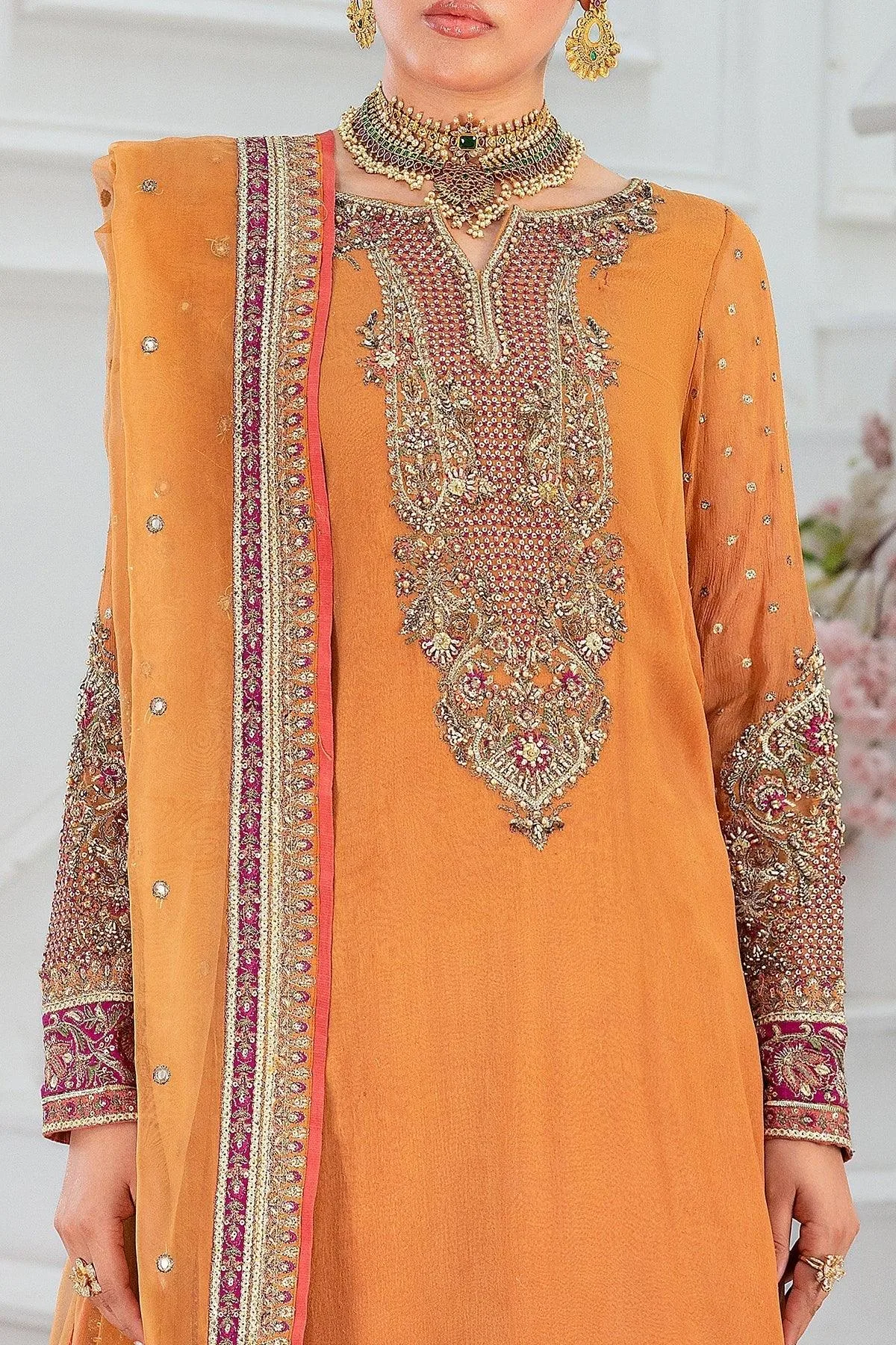 Charizma Diamond Dust Apricot Orange Raw Silk – view 3 – Poshaq
