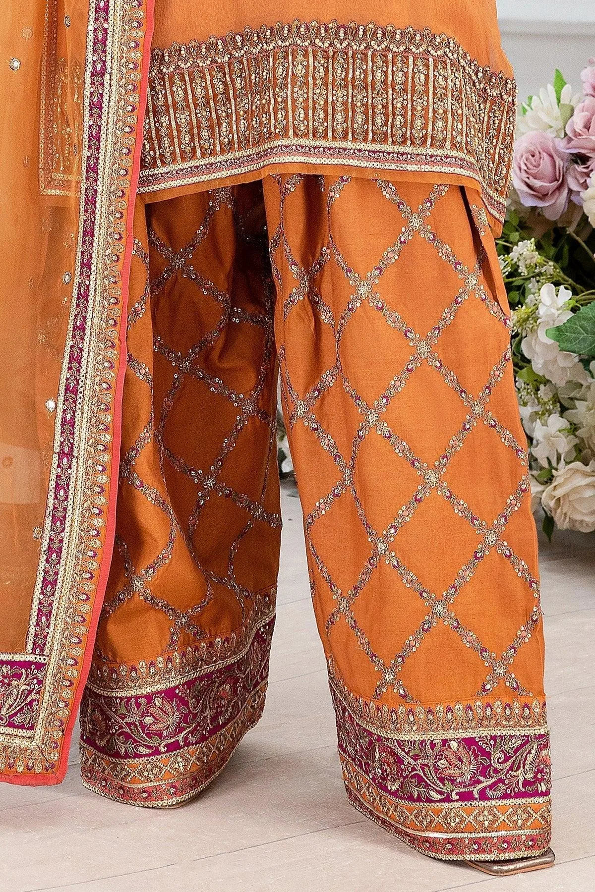 Charizma Diamond Dust Apricot Orange Raw Silk – view 4 – Poshaq