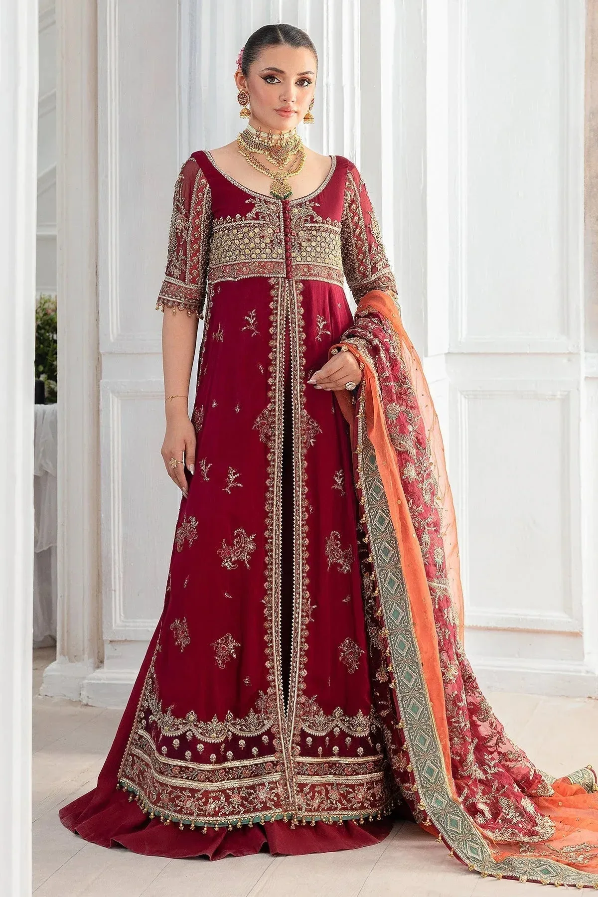 Charizma Diamond Dust Deep Red Raw Silk – view 1 – Poshaq