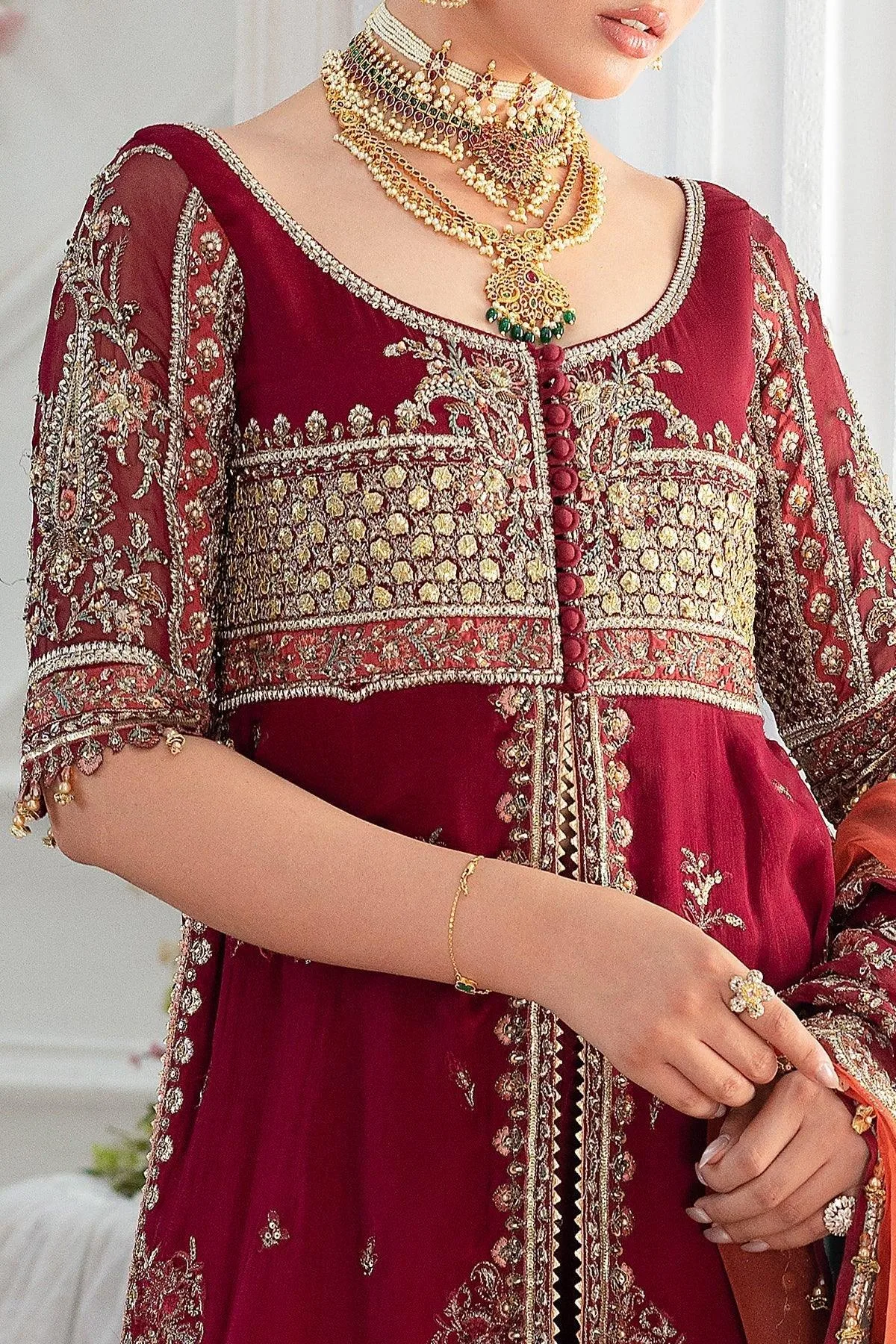 Charizma Diamond Dust Deep Red Raw Silk – view 3 – Poshaq
