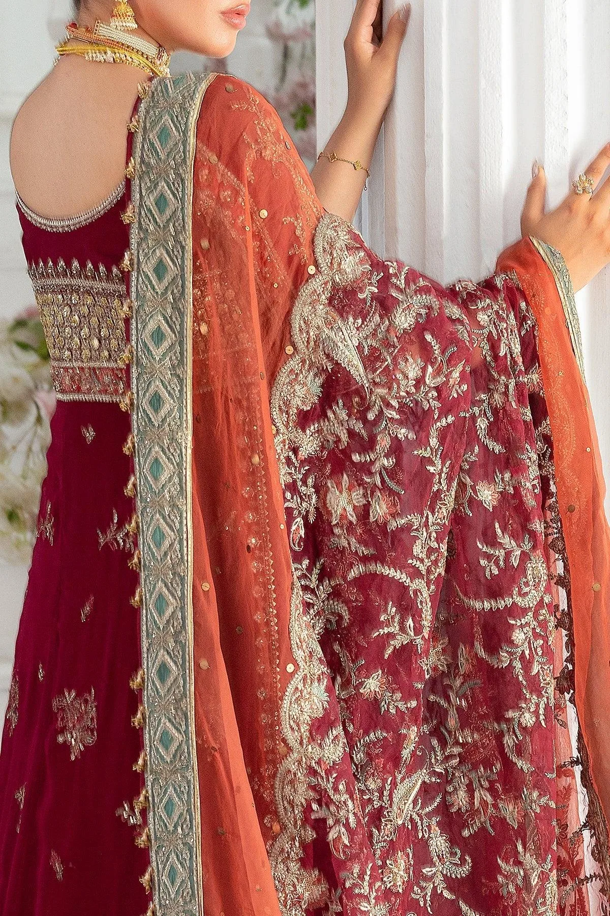 Charizma Diamond Dust Deep Red Raw Silk – view 4 – Poshaq