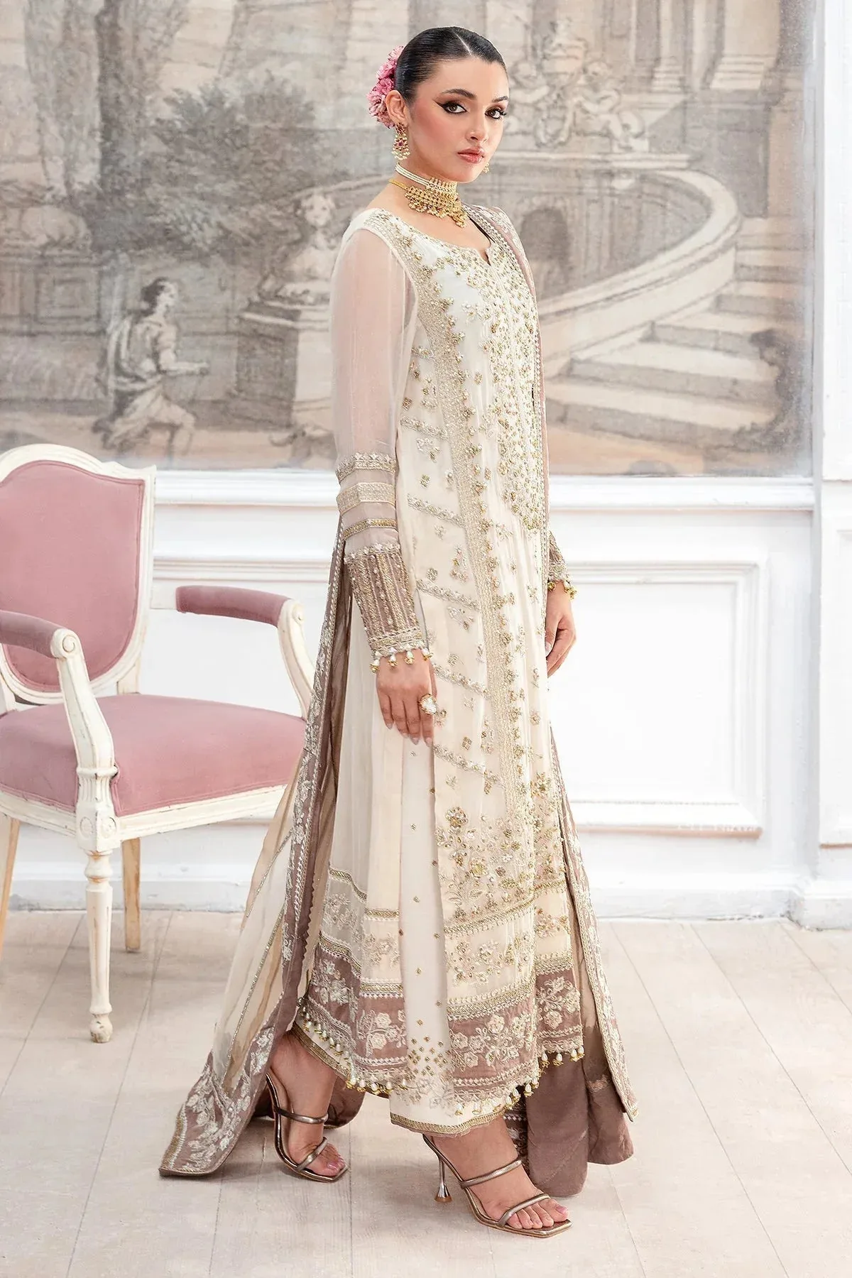 Charizma Diamond Dust Off White Raw Silk – view 2 – Poshaq