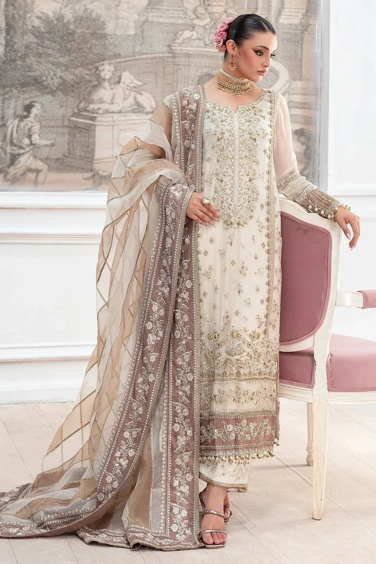 Charizma Diamond Dust Off White Raw Silk – view 5 – Poshaq