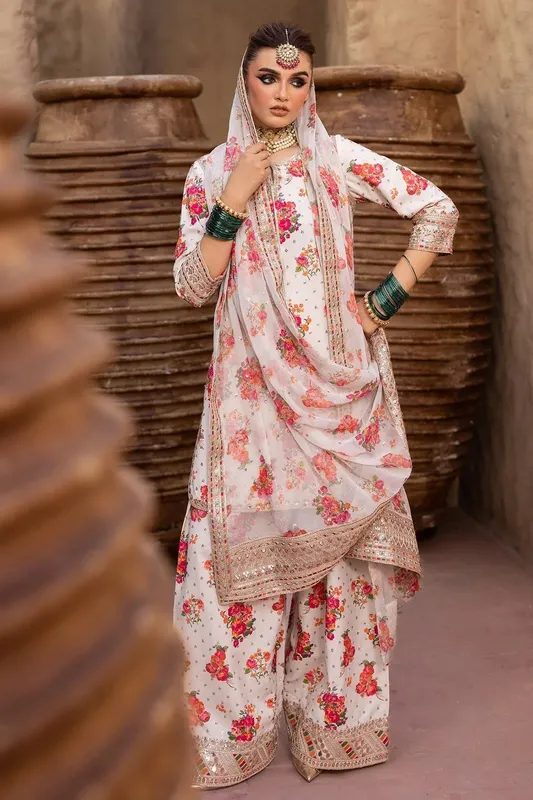 Charizma Festive Pret White Raw Silk – view 1 – Poshaq