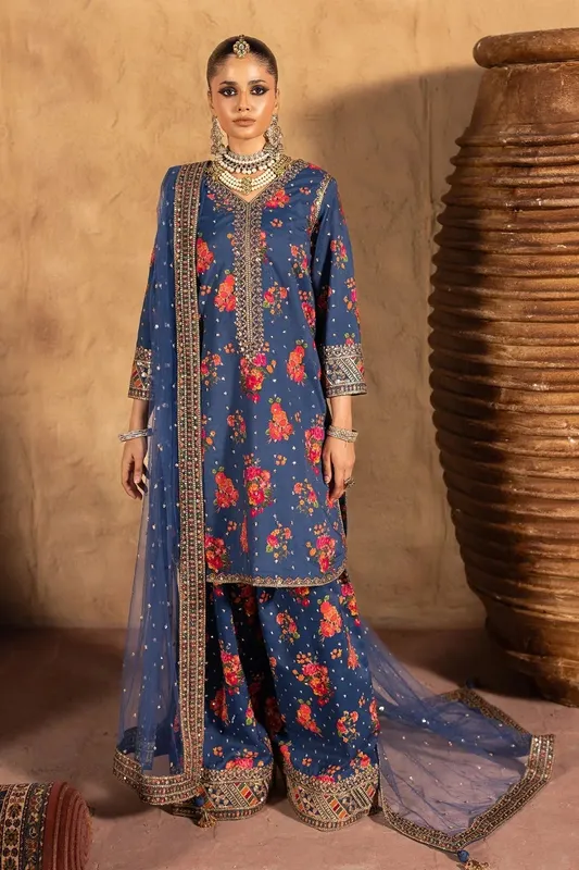 Charizma Festive Pret Navy Blue Raw Silk – view 1 – Poshaq