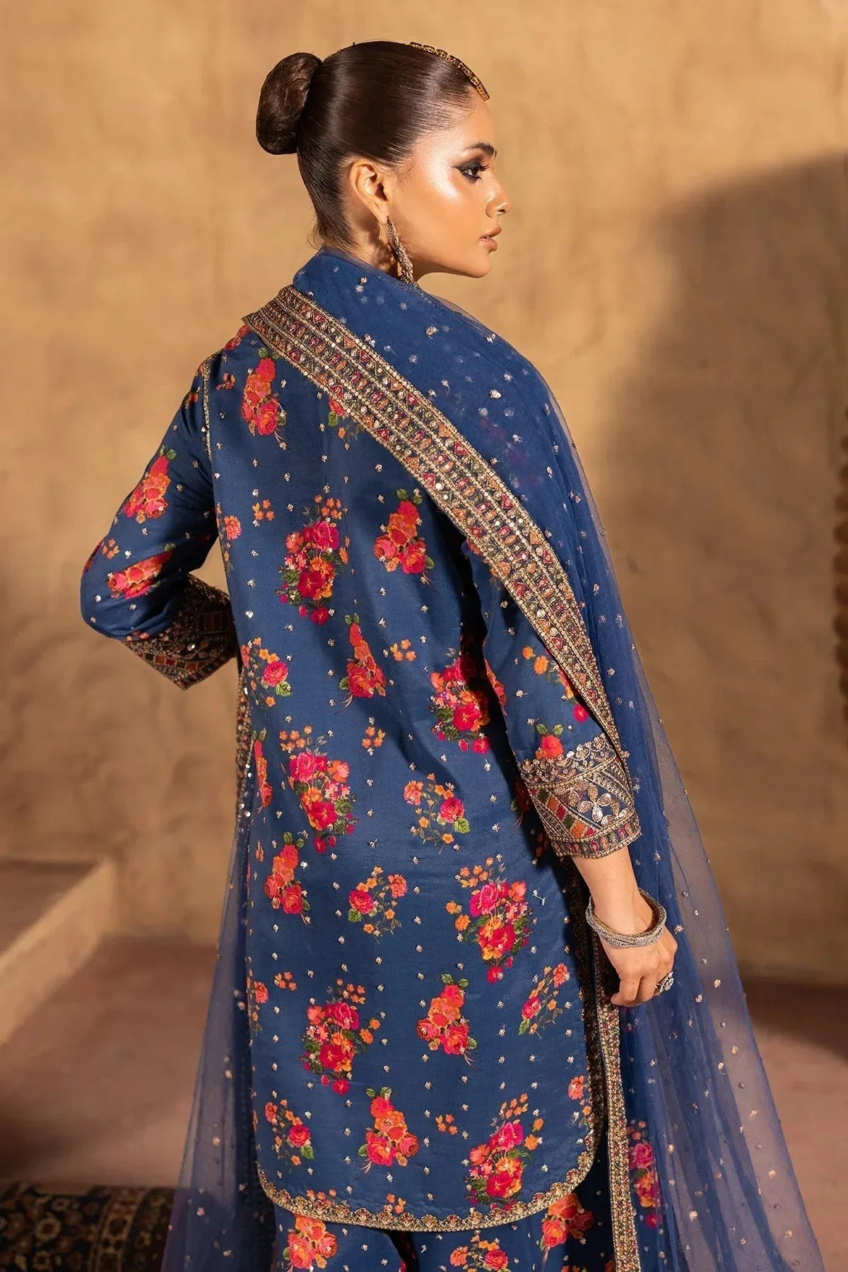 Charizma Festive Pret Navy Blue Raw Silk – view 2 – Poshaq
